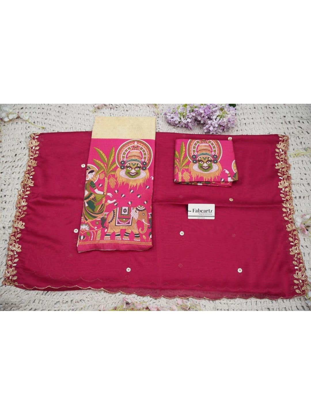 Fabcartz Sequinned Printed Silk Unstitched Lehenga & Blouse With Dupatta thumbnail 3