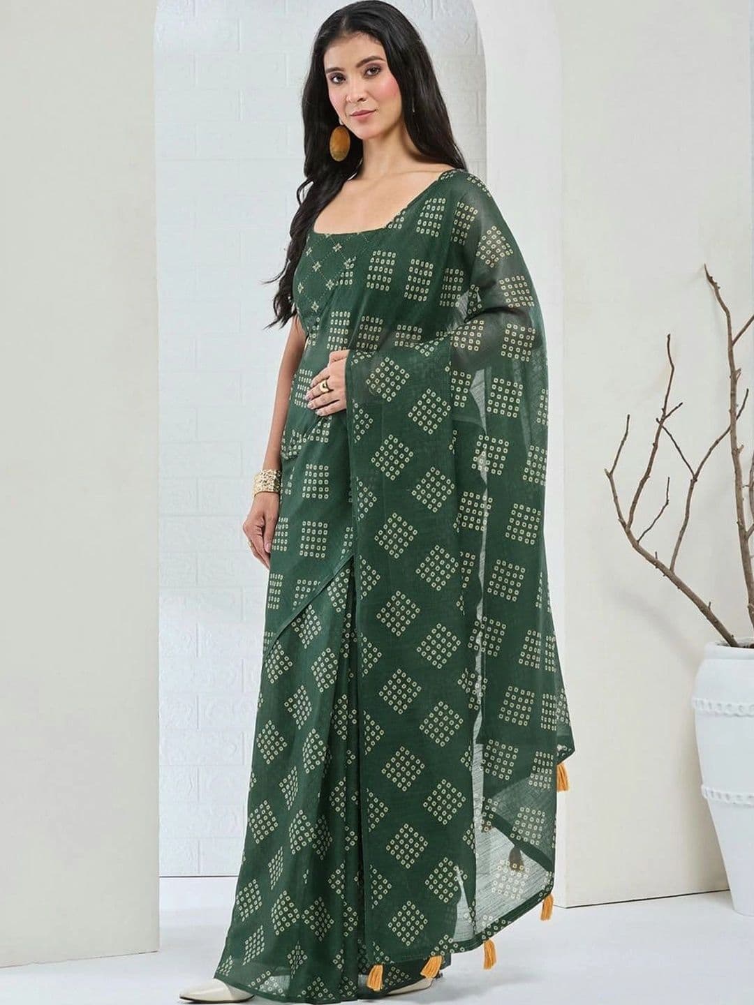 SAMANTHA Bandhani Linen Blend Belted Saree - view 1