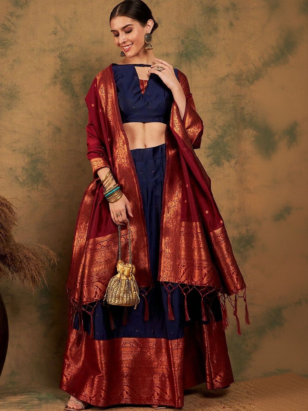 Anouk Rustic Embellished Semi-Stitched Lehenga & Unstitched Blouse With Dupatta thumbnail 4