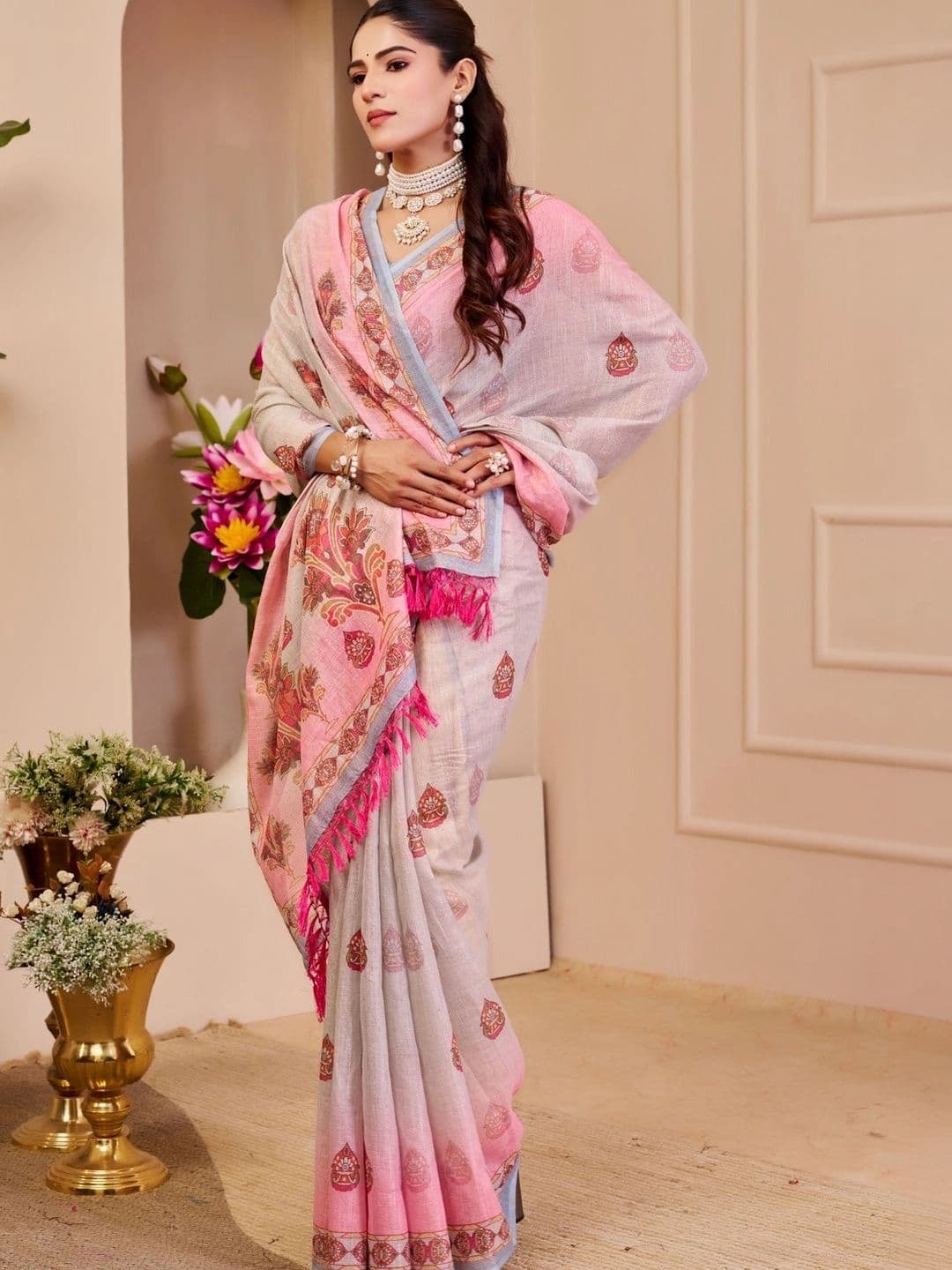 ZAMUNA Floral Tissue Designer Bhagalpuri Saree thumbnail 5