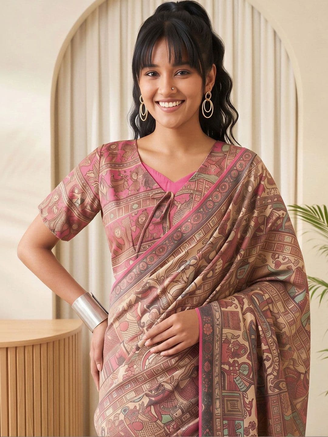 Sangria Kalamkari Silk Blend Designer Baluchari Saree thumbnail 5