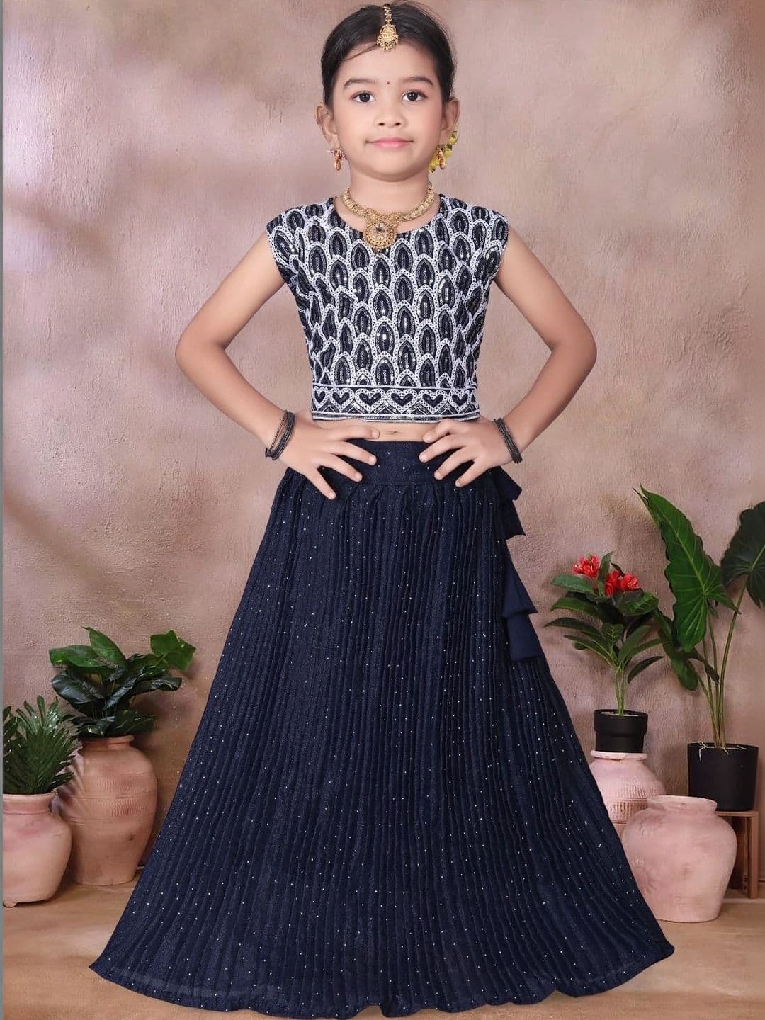 Tiny Twirls Girls Embellished Sequinned Ready to Wear Lehenga & - view 1