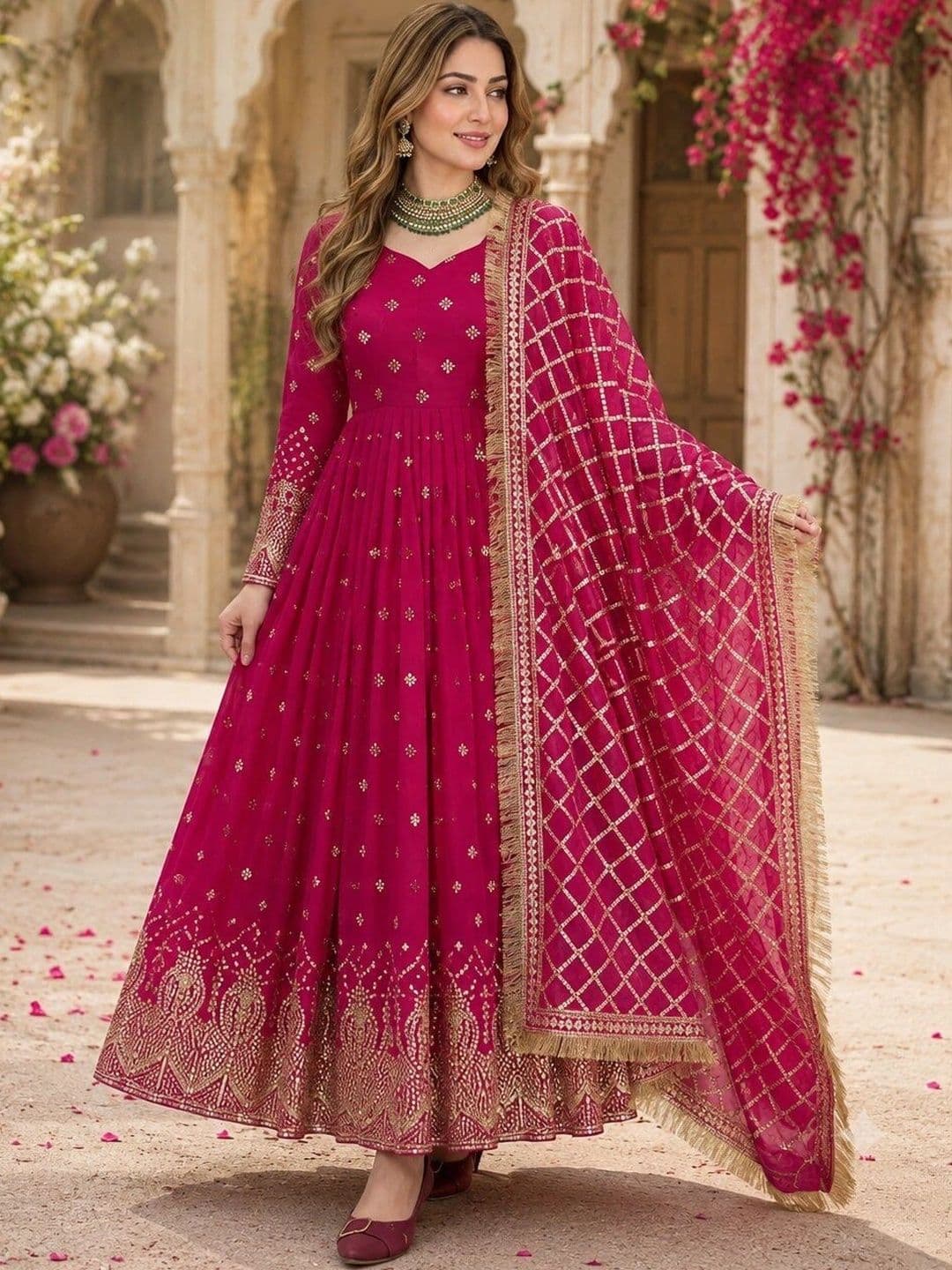 KALINI Women Ethnic Motifs Embroidered Empire Kurta with Pyjamas & With Dupatta thumbnail 2