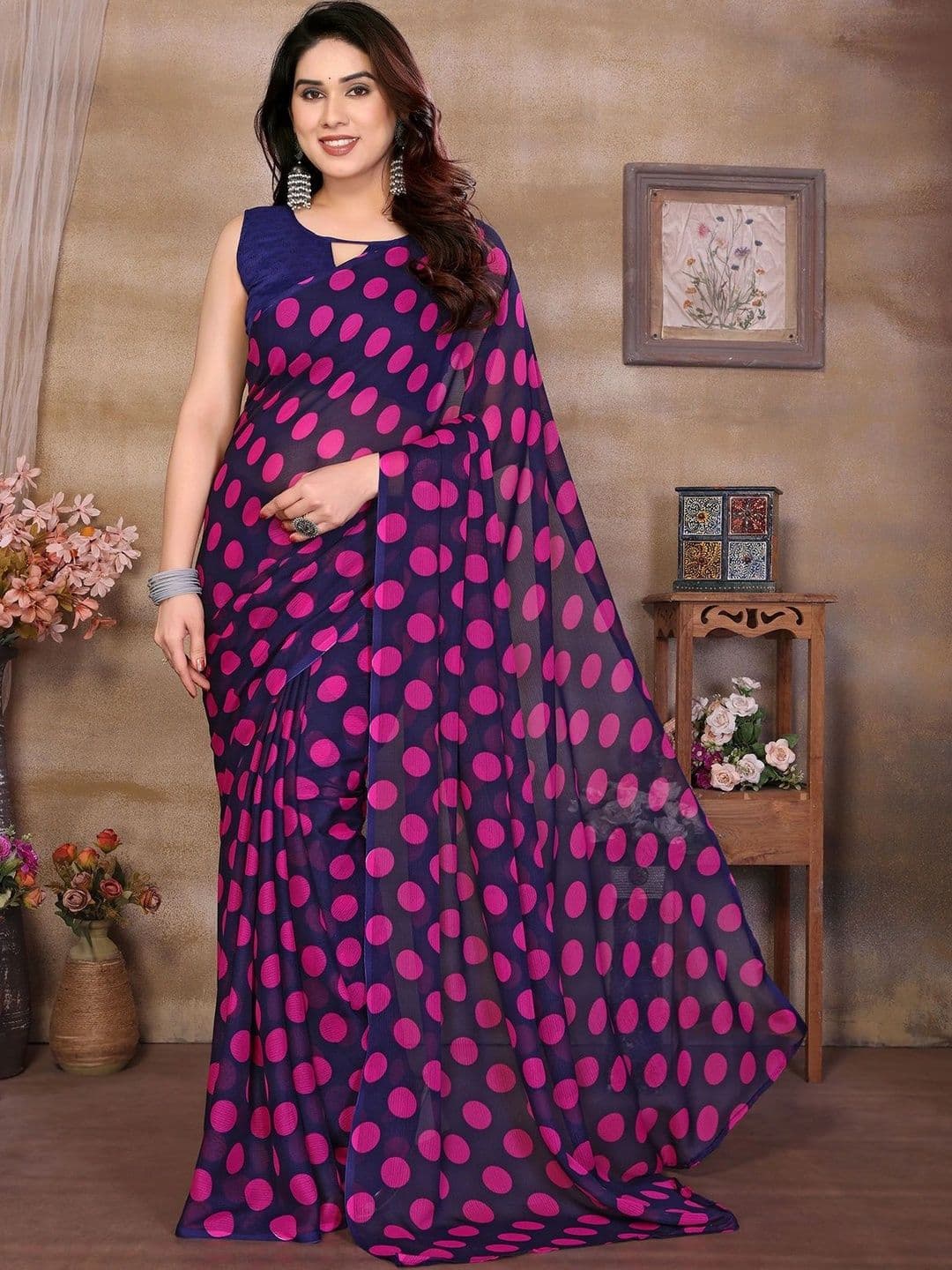 ANIRAV Polka Dot Pure Georgette Saree - view 1