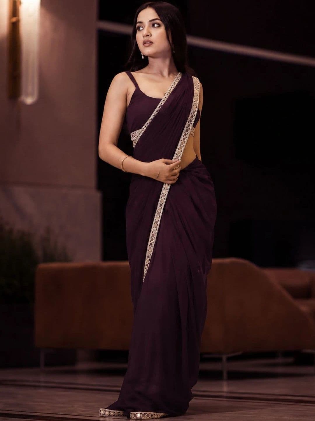 TAGALE Poly Georgette Chanderi Saree thumbnail 4