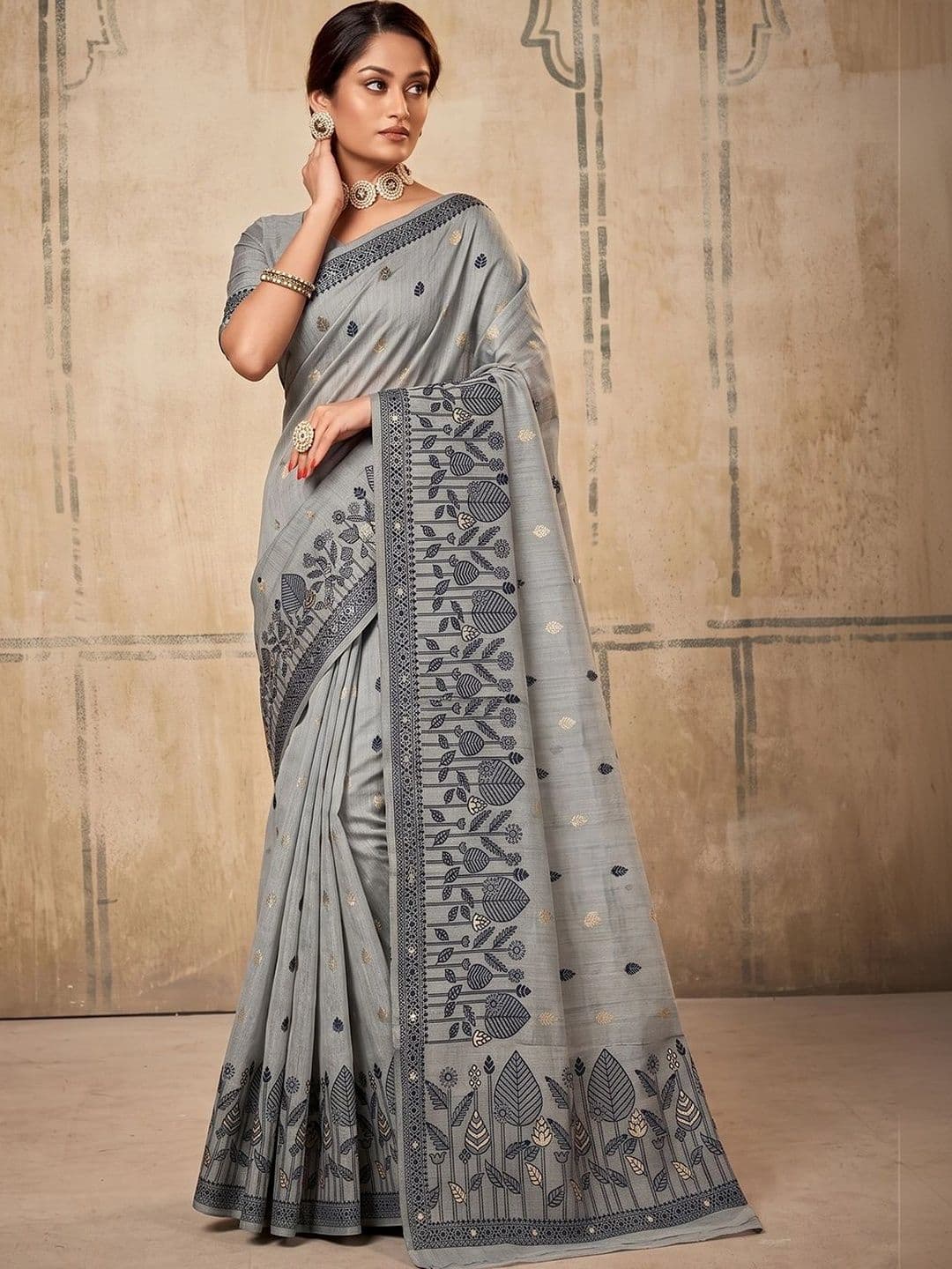 Mitera Woven Design Embroidered Chanderi Saree - view 1