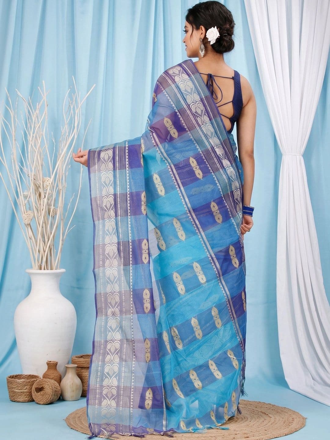 GitAsit Woven Design Zari Pure Cotton Handloom Taant Saree thumbnail 2