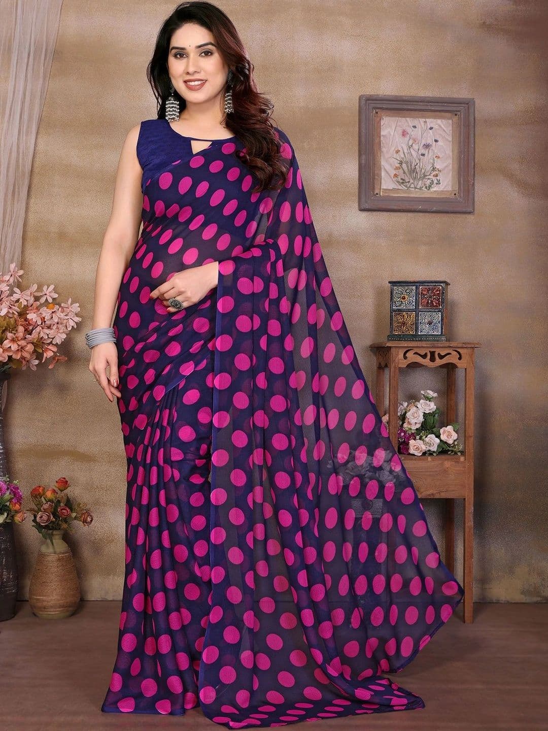 Lookmark Polka Dot Pure Georgette Saree thumbnail 2