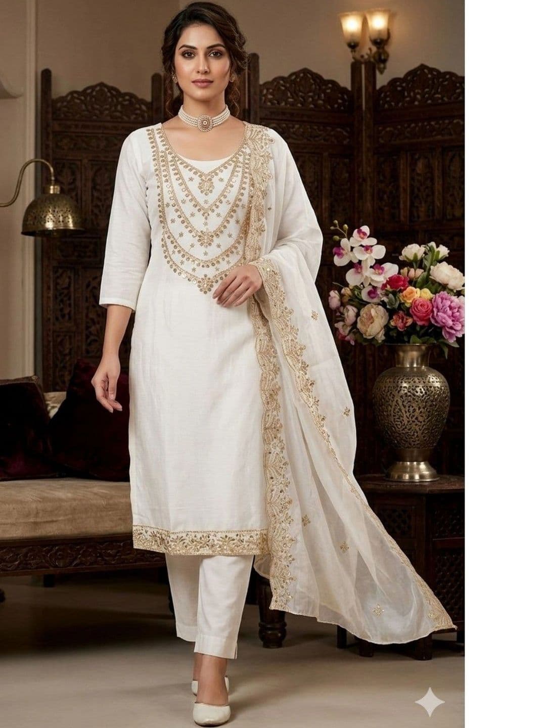 TAVAS Embellished Pure Silk Unstitched Dress Material - view 1