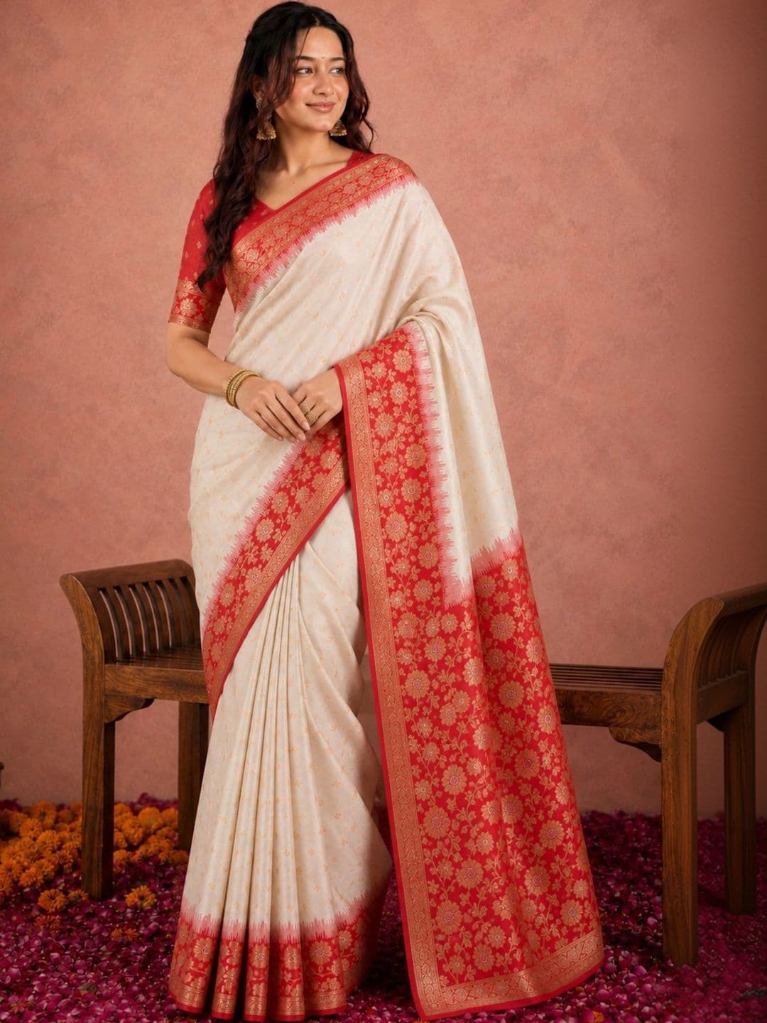 all about you Floral Zari Silk Blend Banarasi Saree - view 1