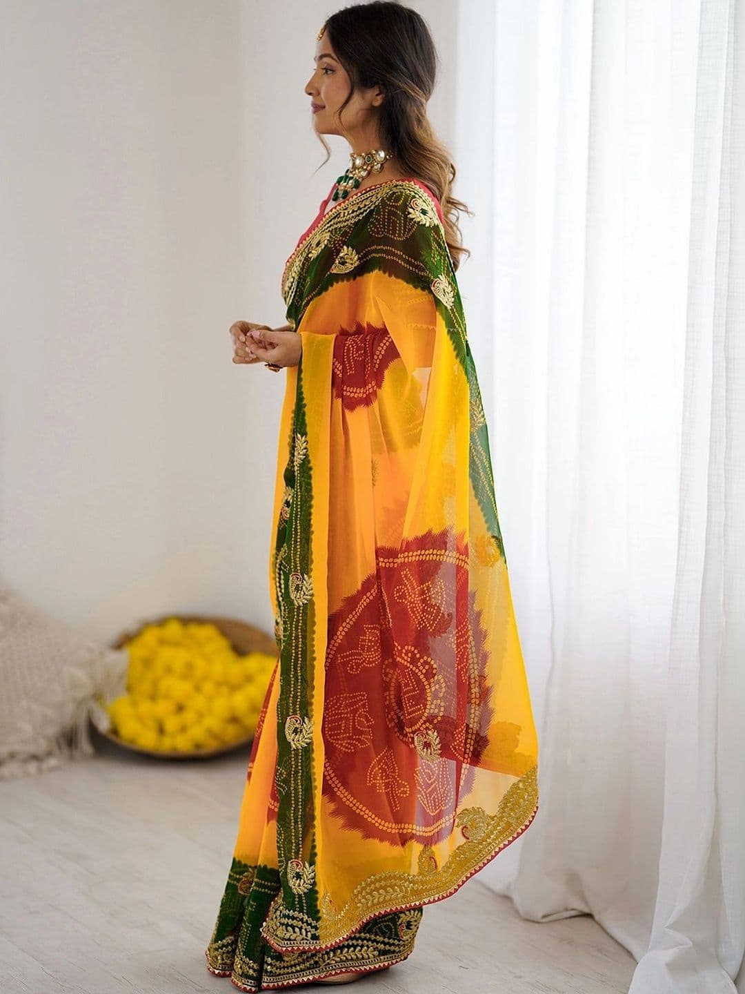 SANISA Tie and Dye Embroidered Pure Georgette Saree thumbnail 2