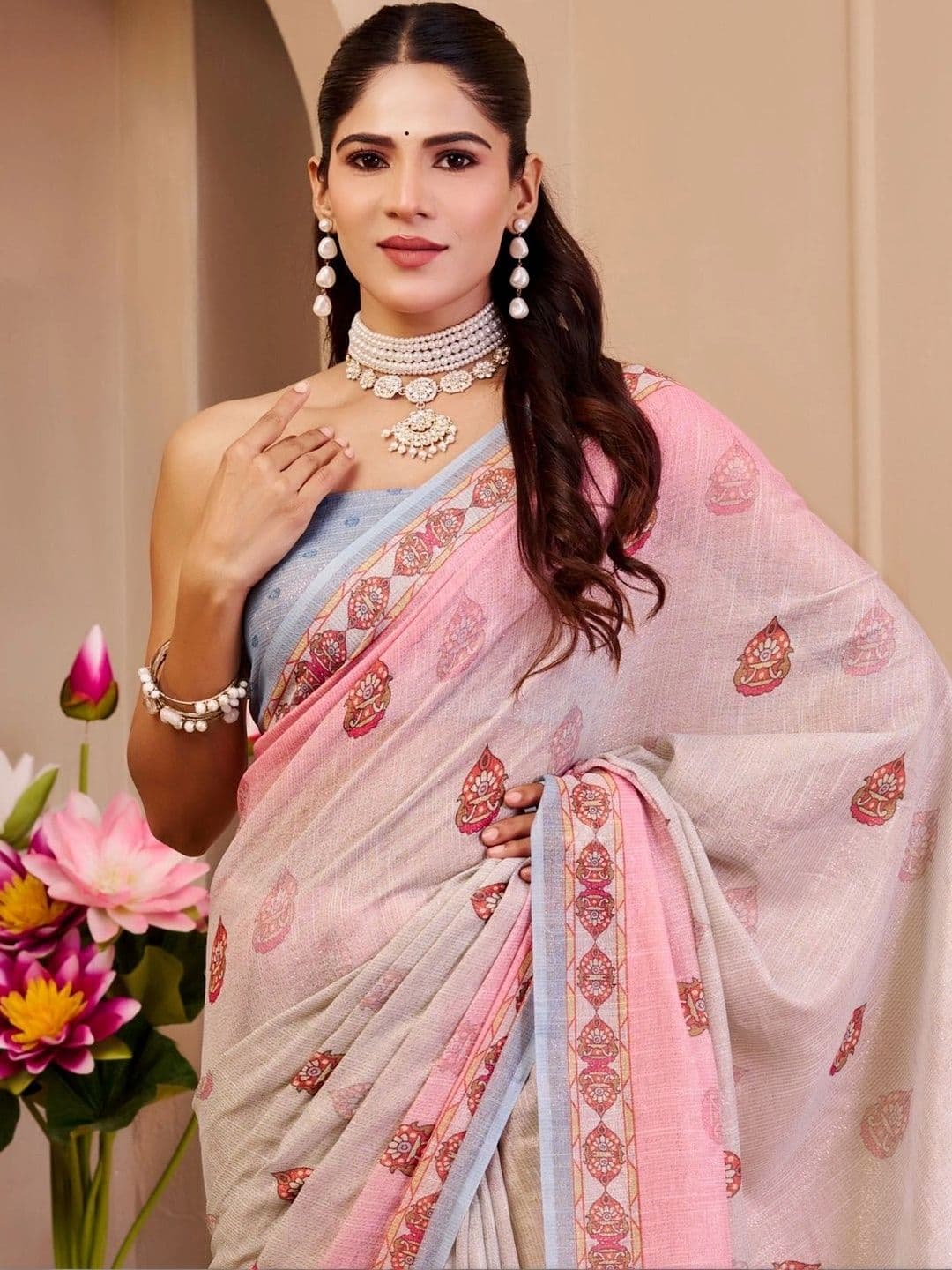 ZAMUNA Floral Tissue Designer Bhagalpuri Saree thumbnail 6