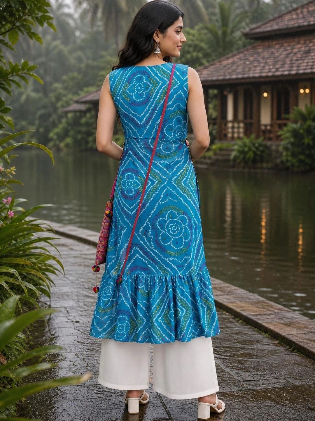 Youthnic Women Bandhani Printed Thread Work Indie Prints Georgette Kurta thumbnail 4