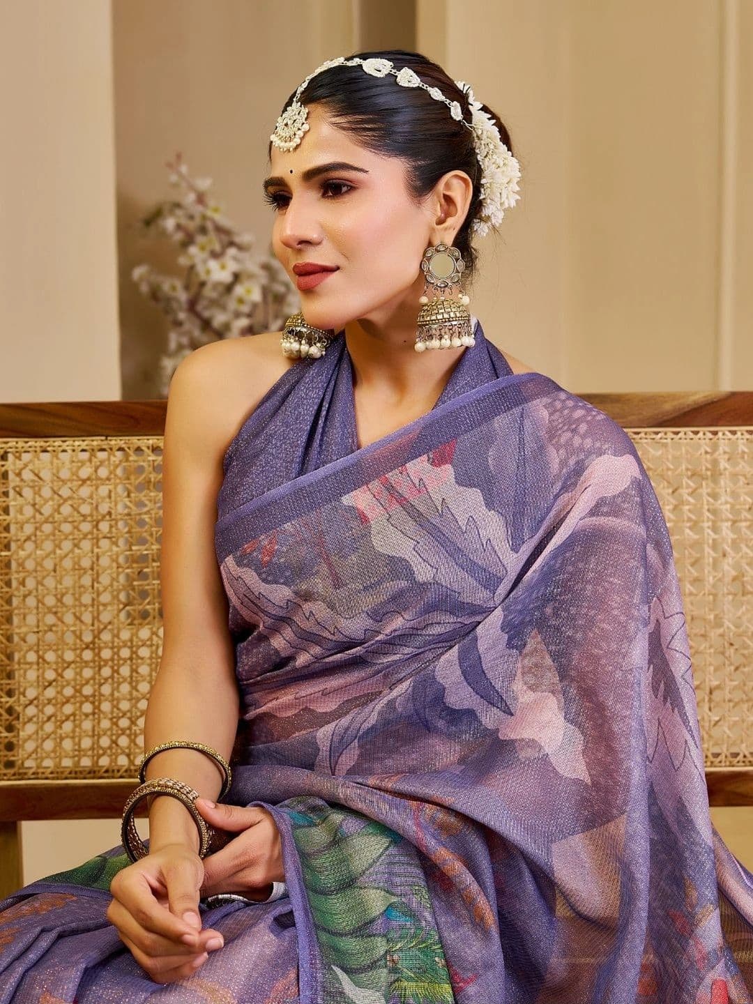 ZAMUNA Women Floral Tissue Designer Bhagalpuri Saree thumbnail 2