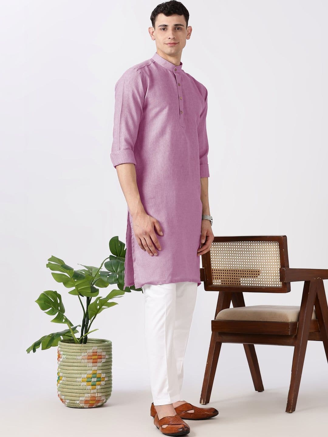 Anouk Men Cotton Linen Long Kurta thumbnail 4