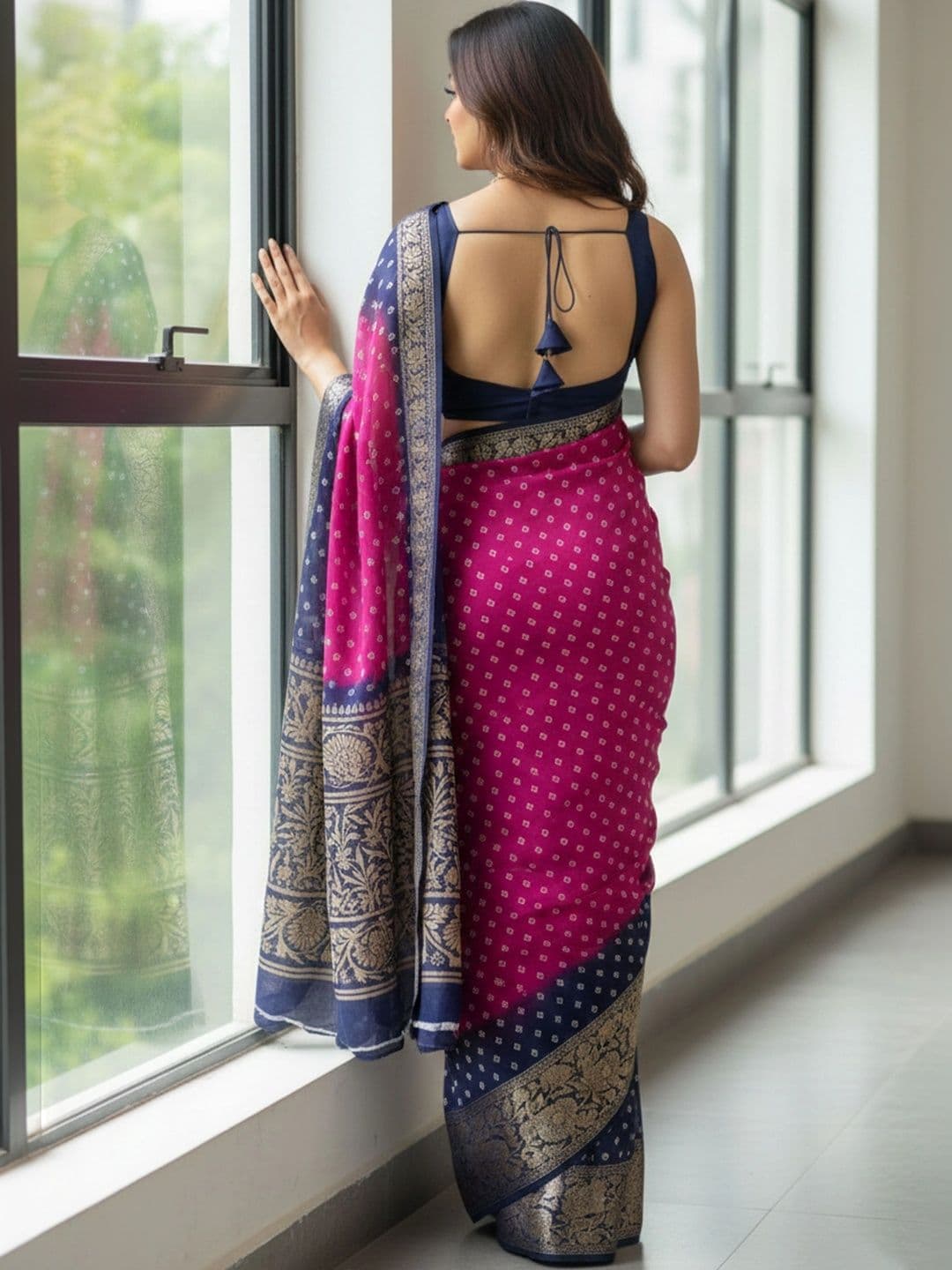 BOLOKA Bandhani Zari Art Silk Designer Banarasi Saree thumbnail 2