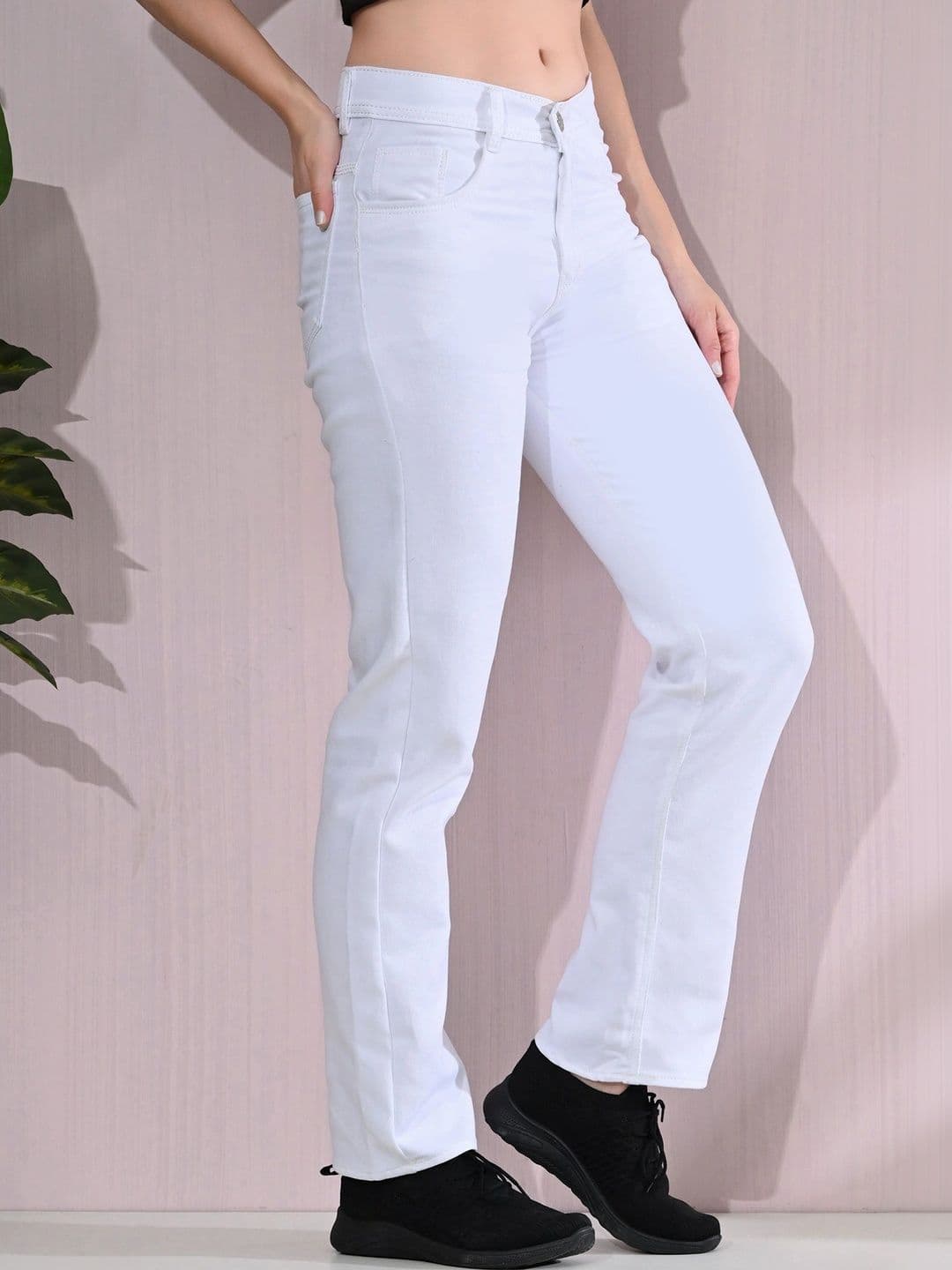 HERE&NOW Women's Pristine White Mid-Rise Stretch Straight Fit Jeans thumbnail 6