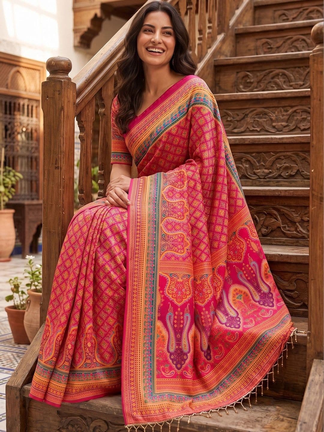 SARIYA Ethnic Motifs Beads and Stones Pure Georgette Saree thumbnail 5