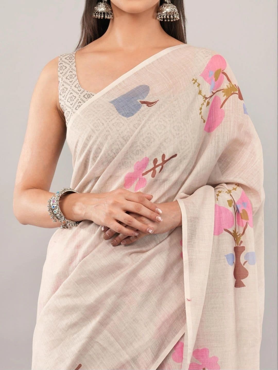 SAMANTHA Ethnic Motifs Linen Blend Belted Saree thumbnail 6