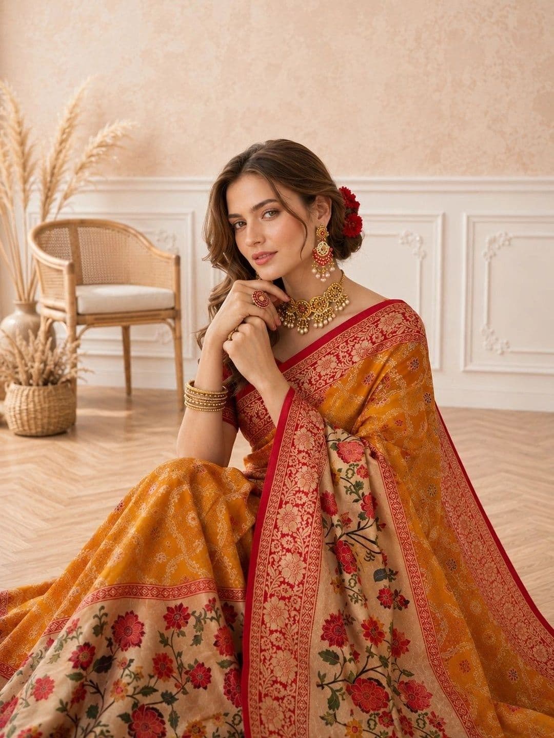 all about you Floral Zari Silk Cotton Fusion Saree thumbnail 3