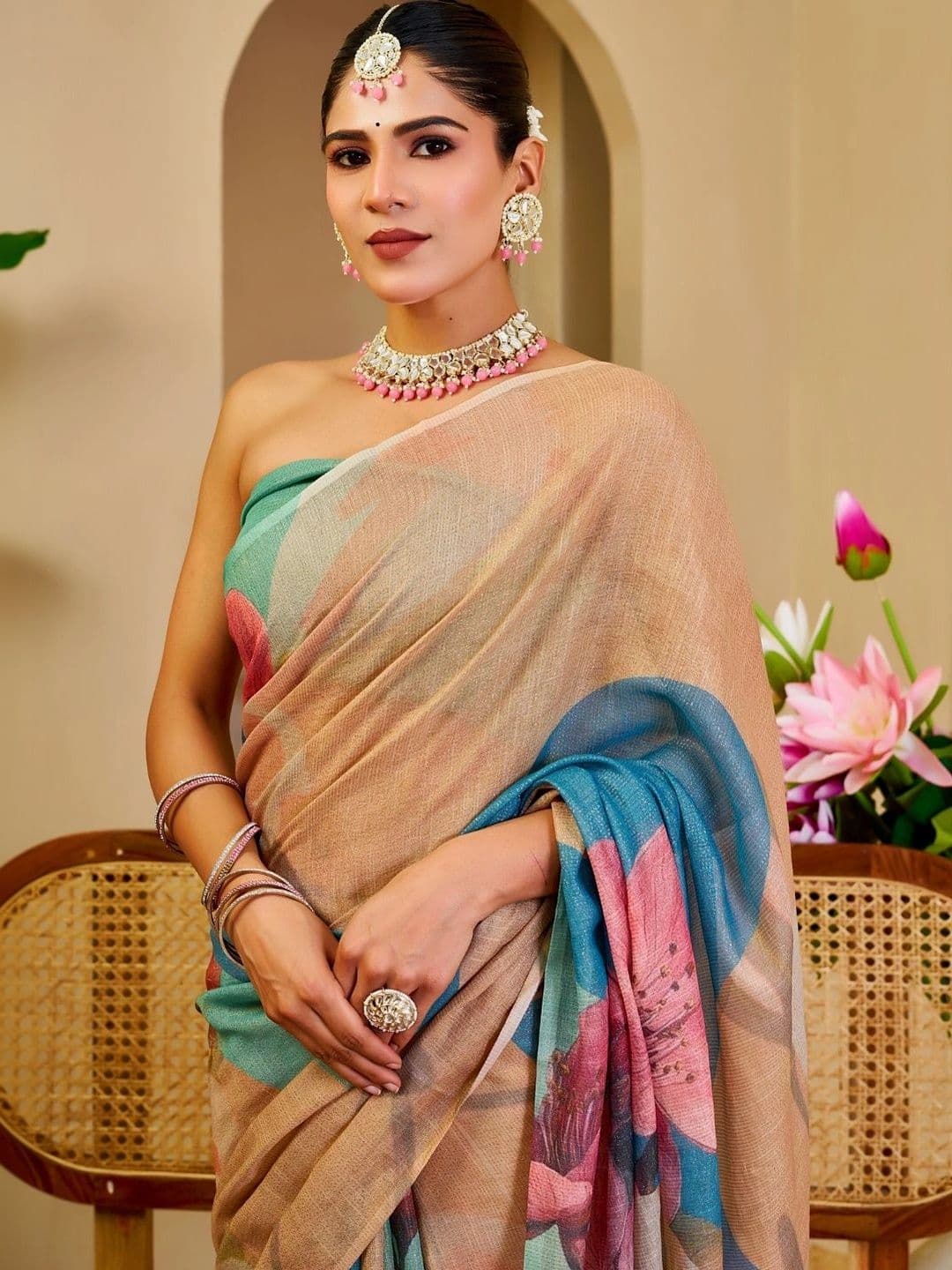 ZAMUNA Floral Tissue Designer Bhagalpuri Saree thumbnail 6