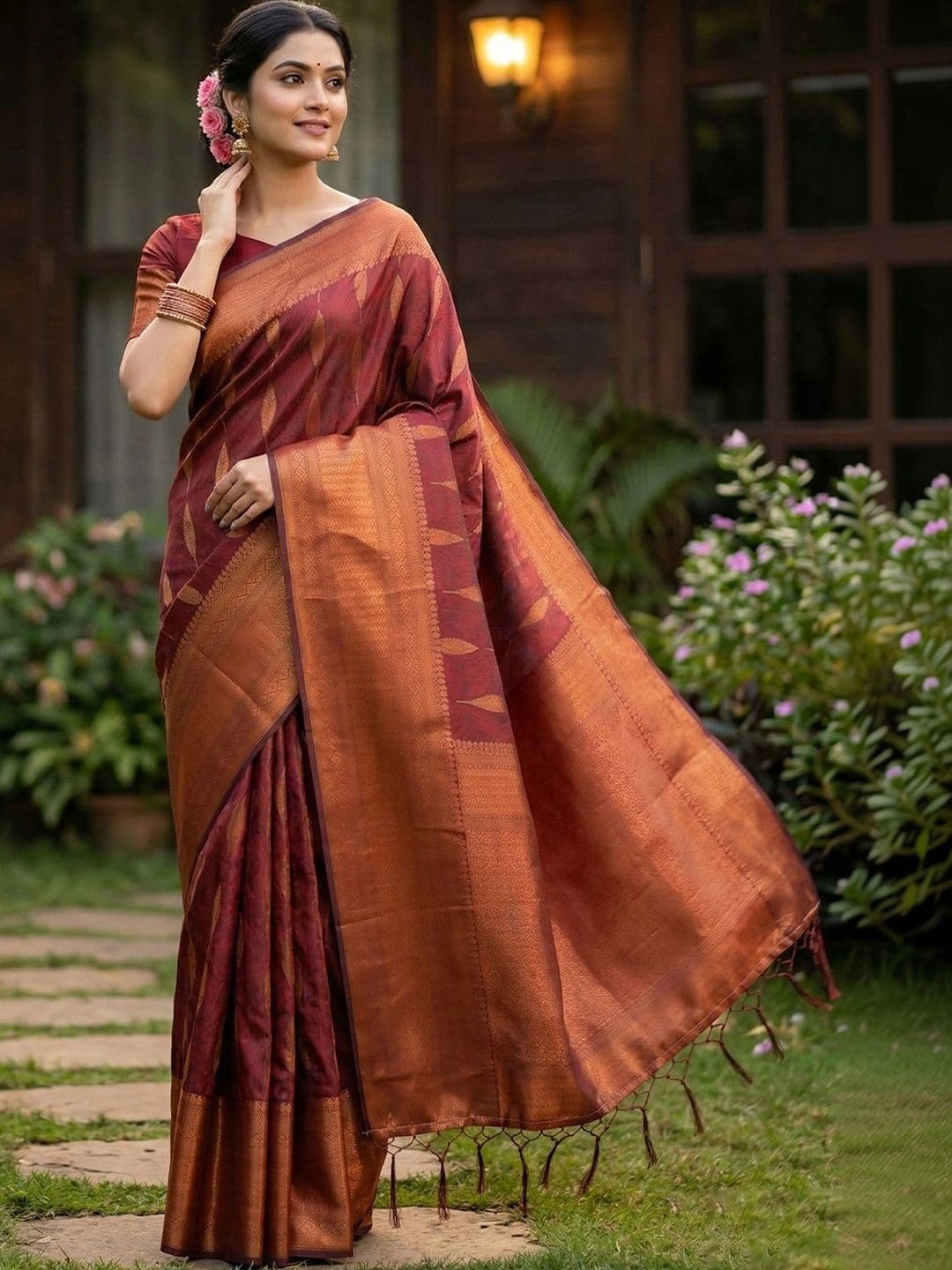 Mitera Woven Design Zari Silk Blend Banarasi Saree thumbnail 4