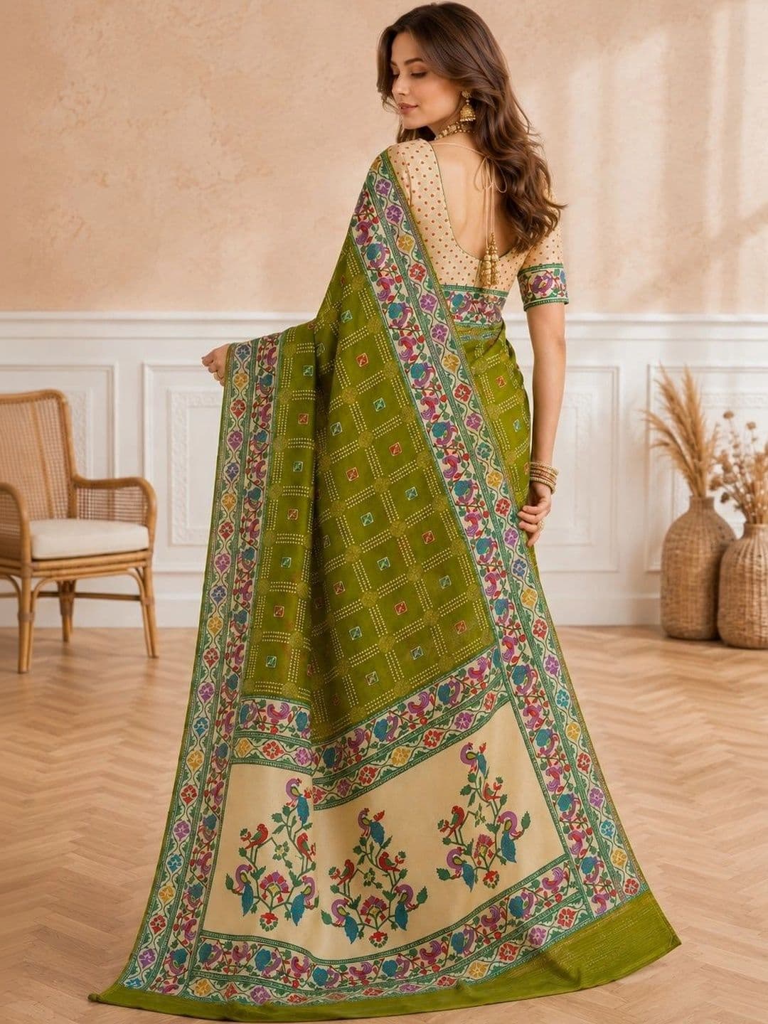 all about you Ethnic Motifs Zari Silk Blend Designer Paithani Saree thumbnail 2