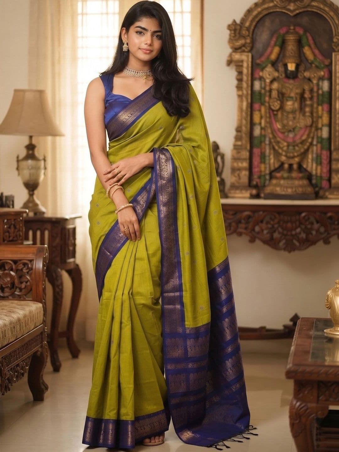 VILLE FASHION Woven Design Zari Art Silk Kanjeevaram Saree - view 1