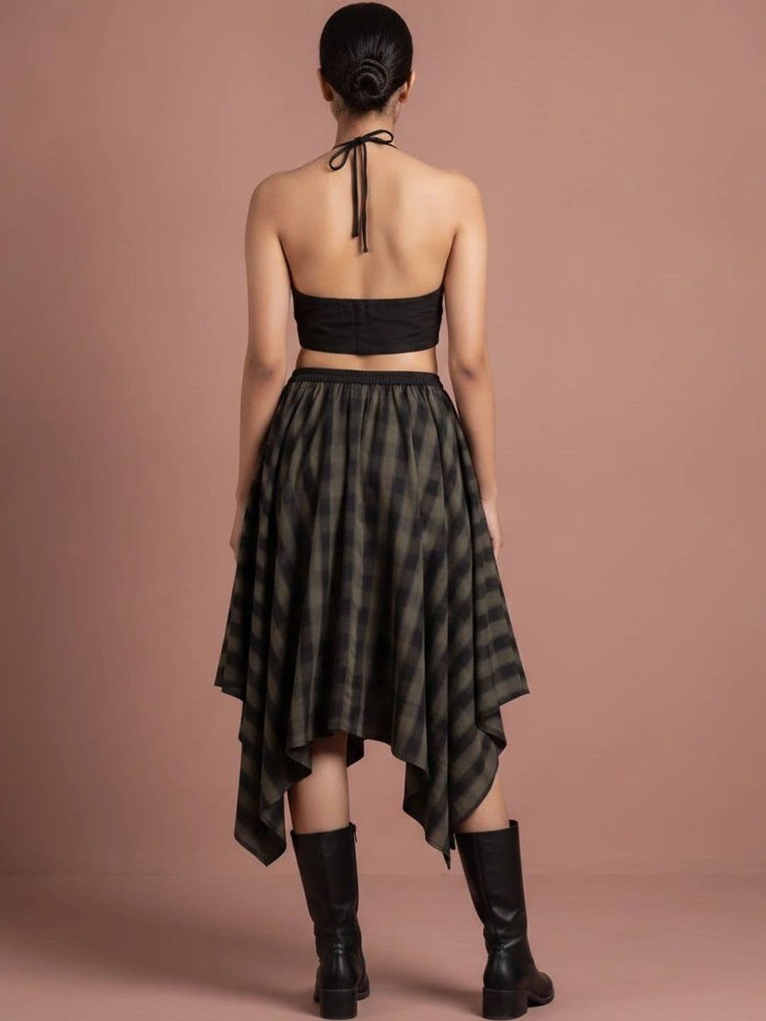 INUKA Women Pure Cotton Checked Summer Checks Midi Flared Skirt thumbnail 4