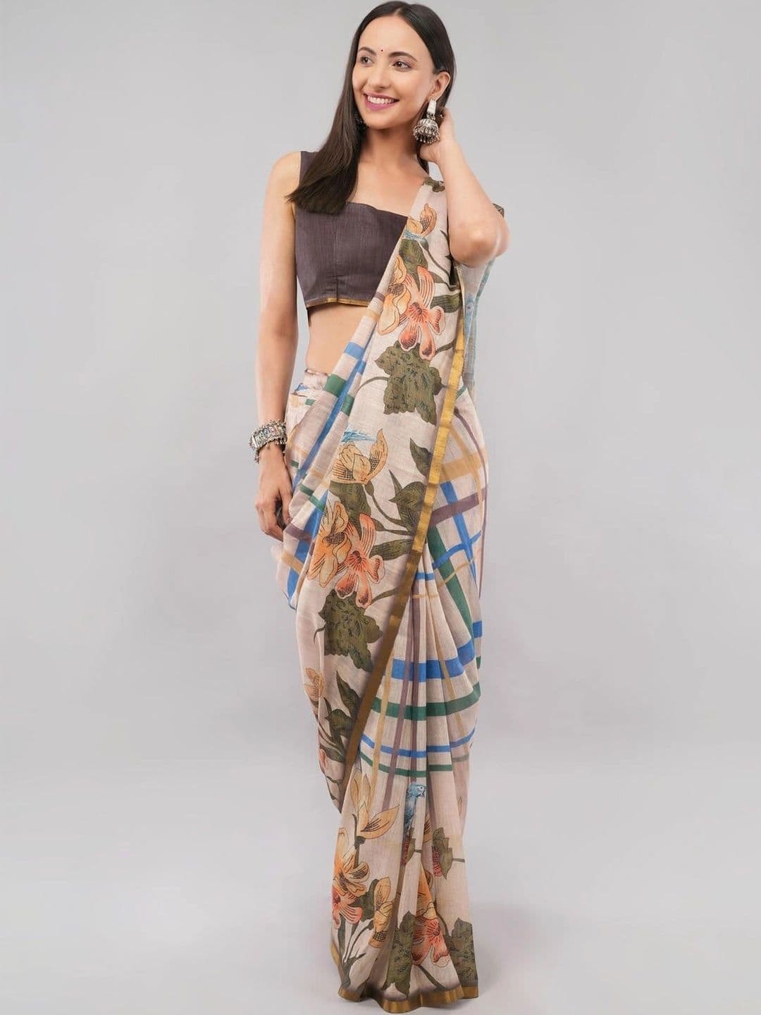 SAMANTHA Floral Linen Blend Saree - view 1