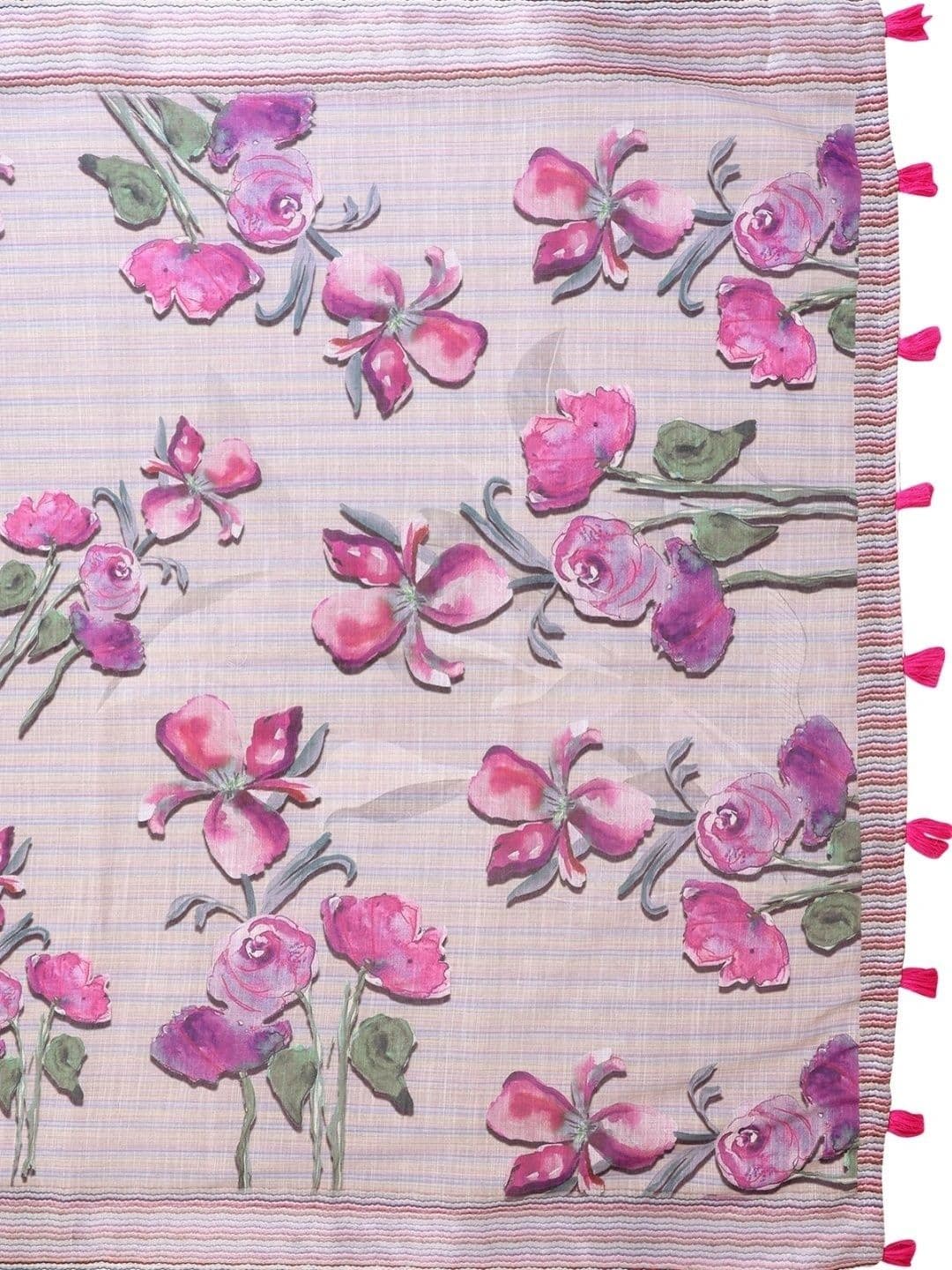 Kesarii Floral Linen Blend Saree thumbnail 2