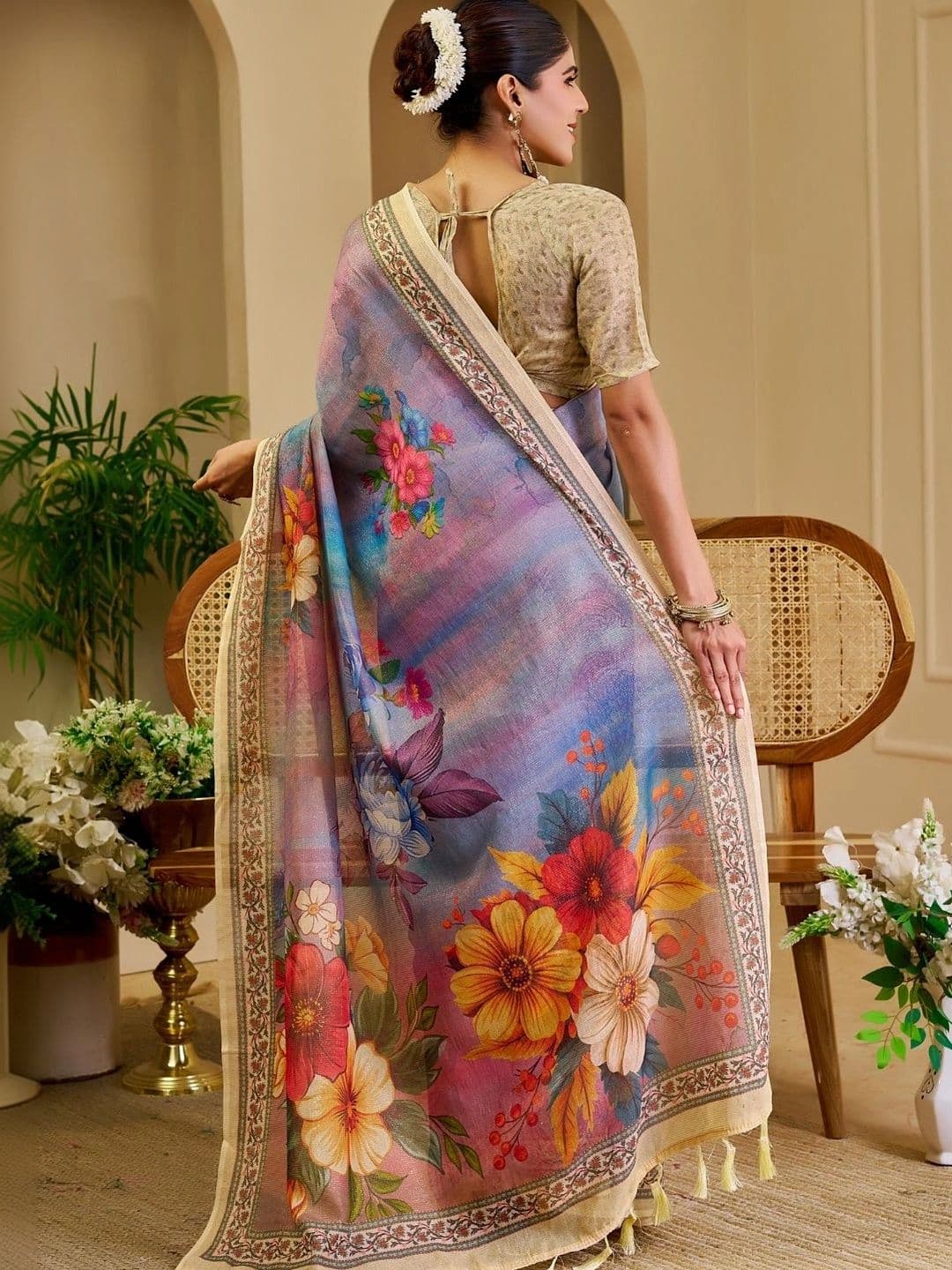 ZAMUNA Floral Tissue Designer Bhagalpuri Saree thumbnail 3