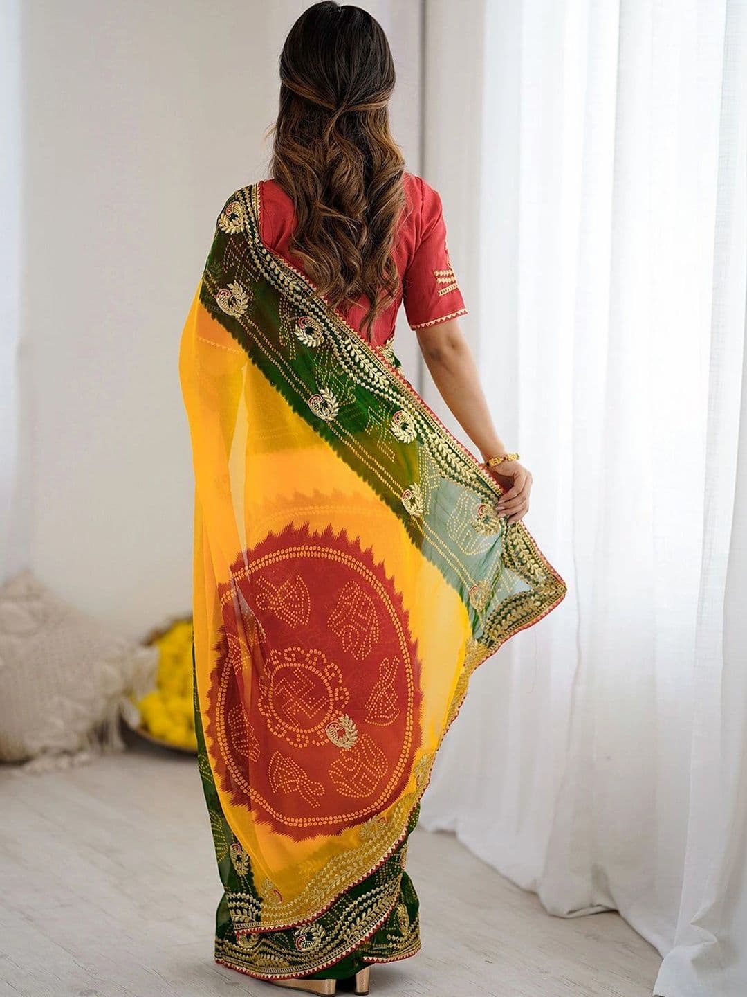 SANISA Tie and Dye Embroidered Pure Georgette Saree thumbnail 5