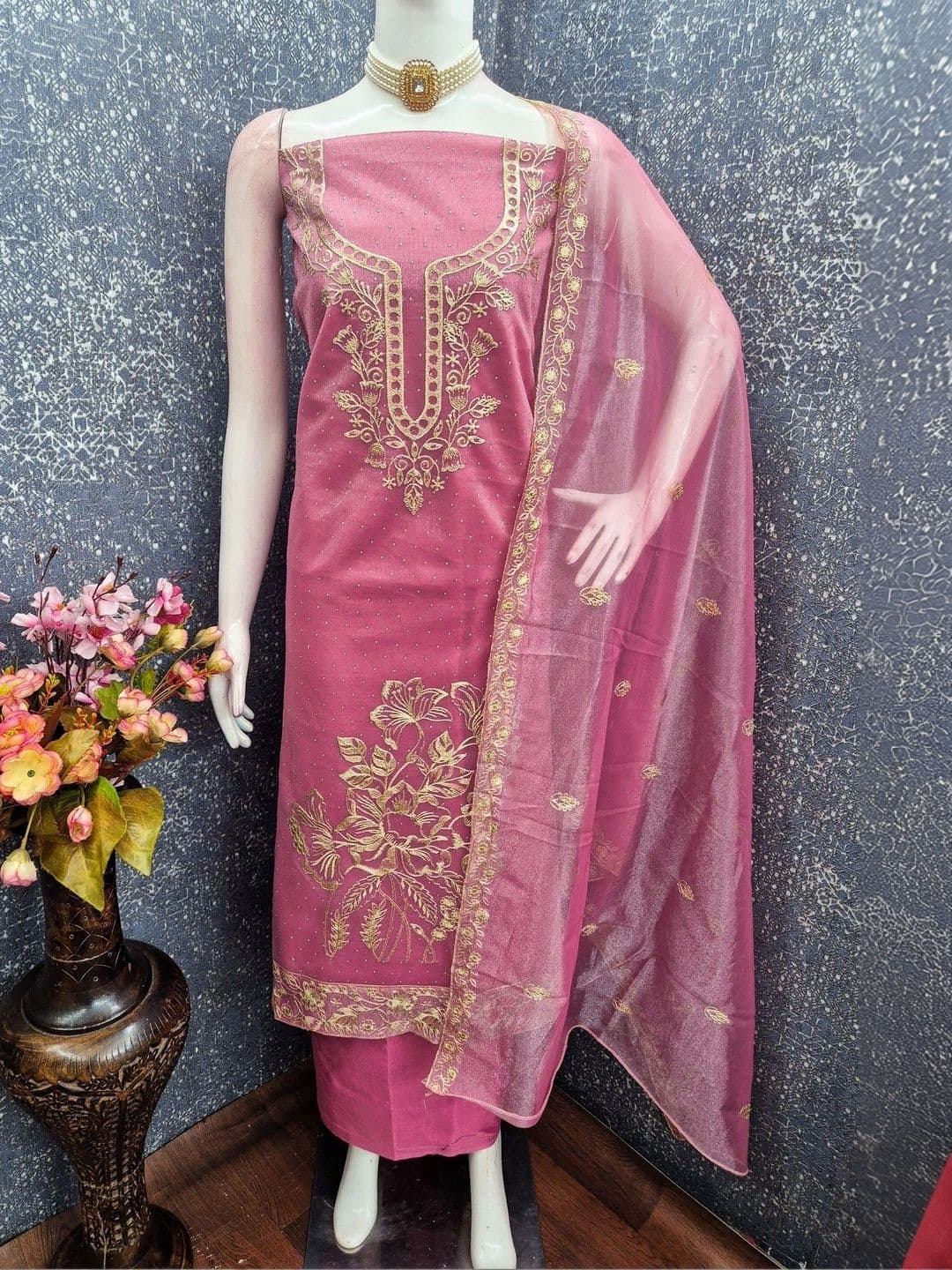 TAVAS Embroidered Organza Unstitched Dress Material thumbnail 2