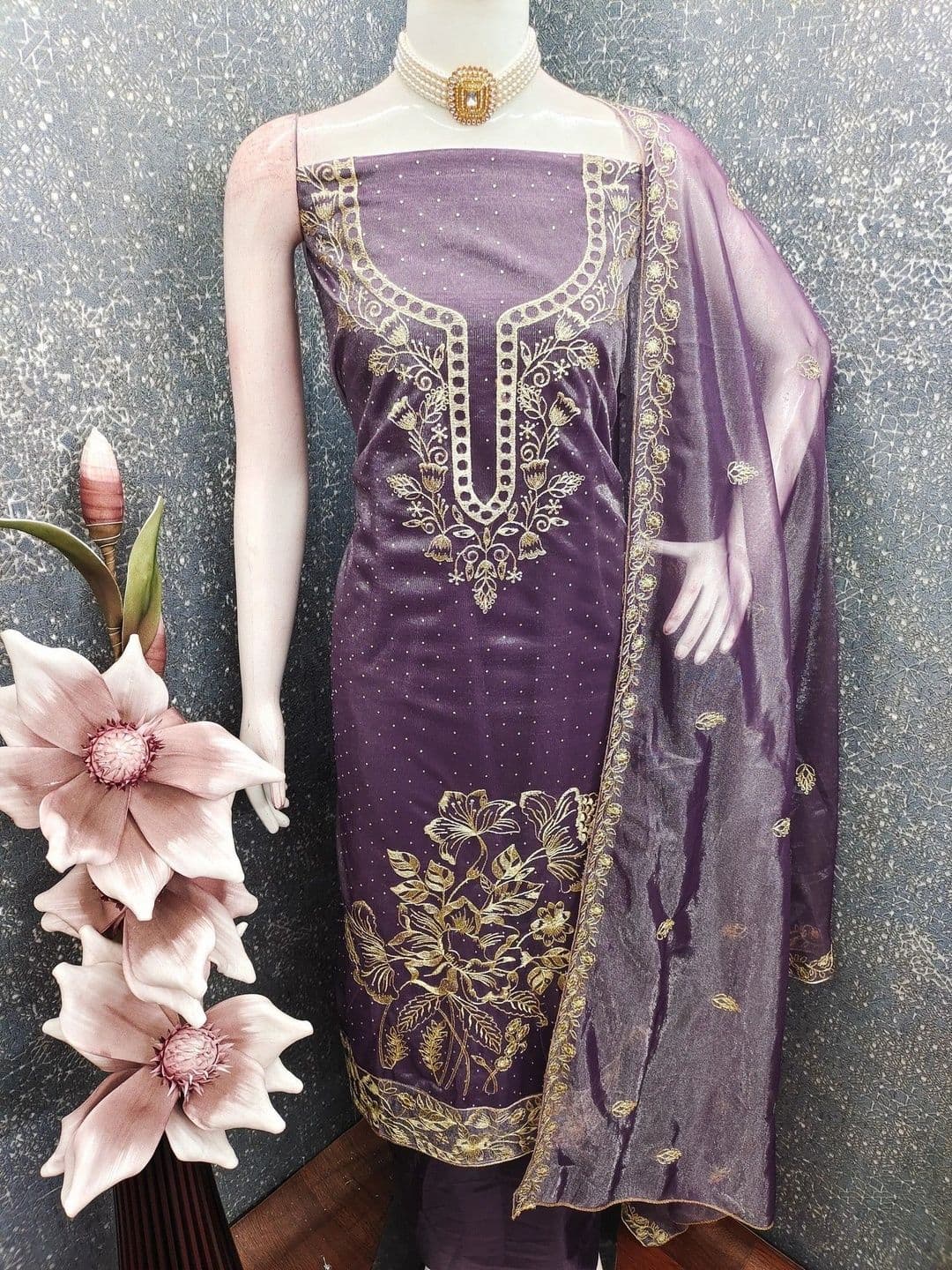 TAVAS Embroidered Organza Unstitched Dress Material thumbnail 2