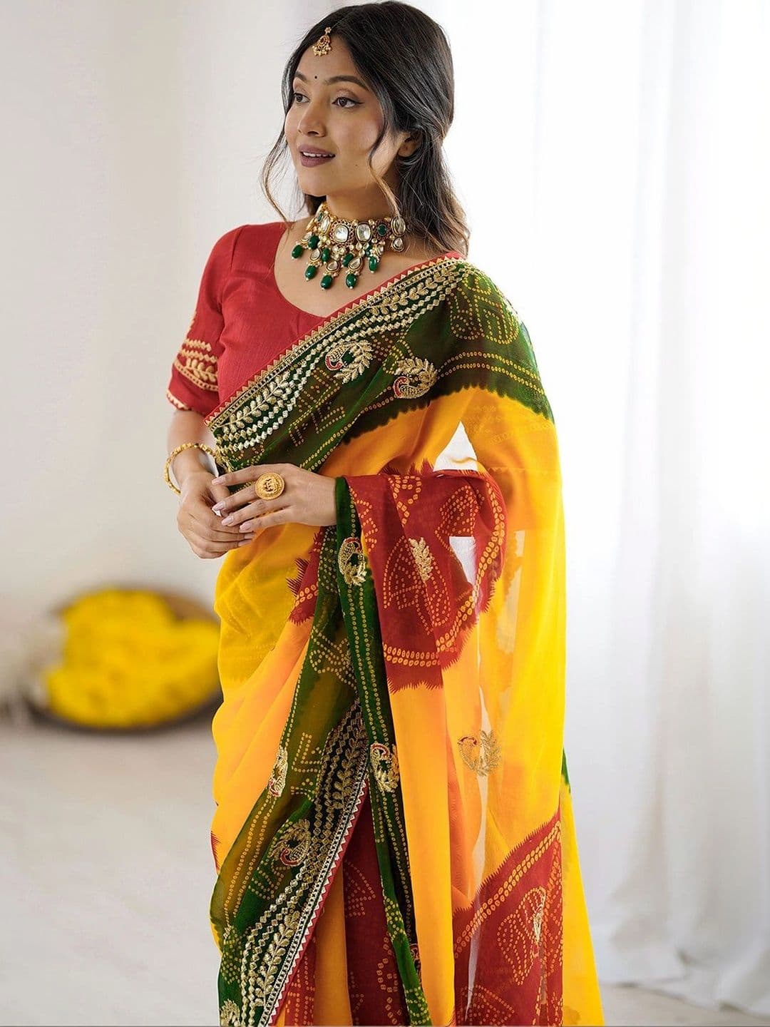 SANISA Tie and Dye Embroidered Pure Georgette Saree thumbnail 4