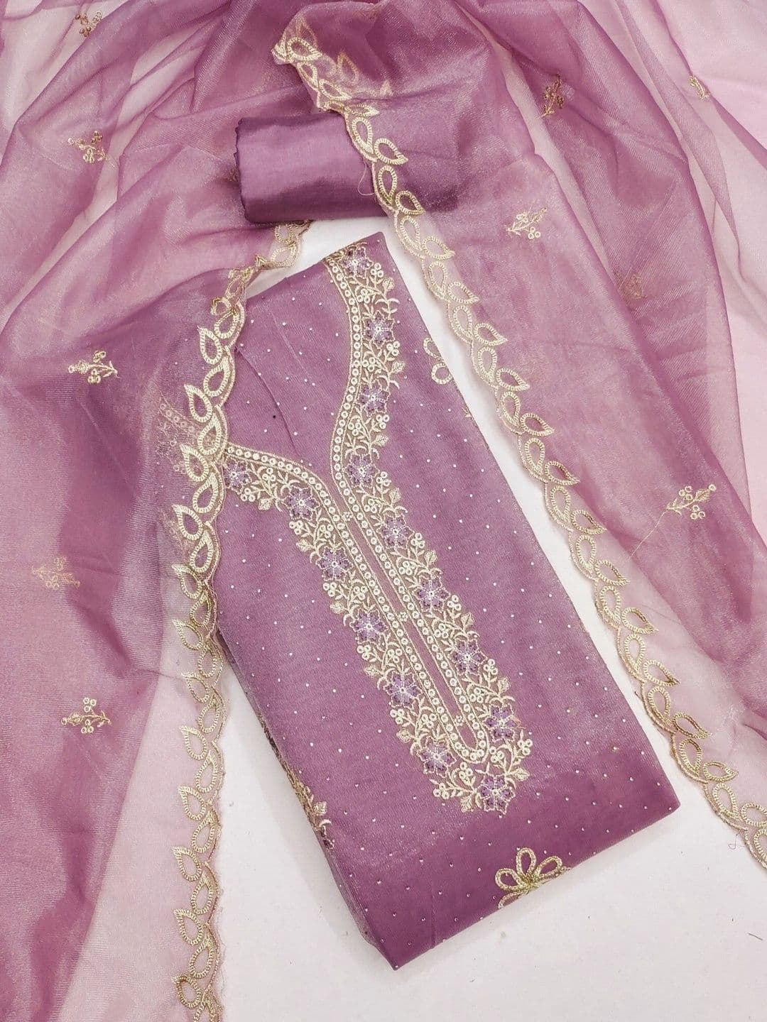 TAVAS Embroidered Organza Unstitched Dress Material thumbnail 5