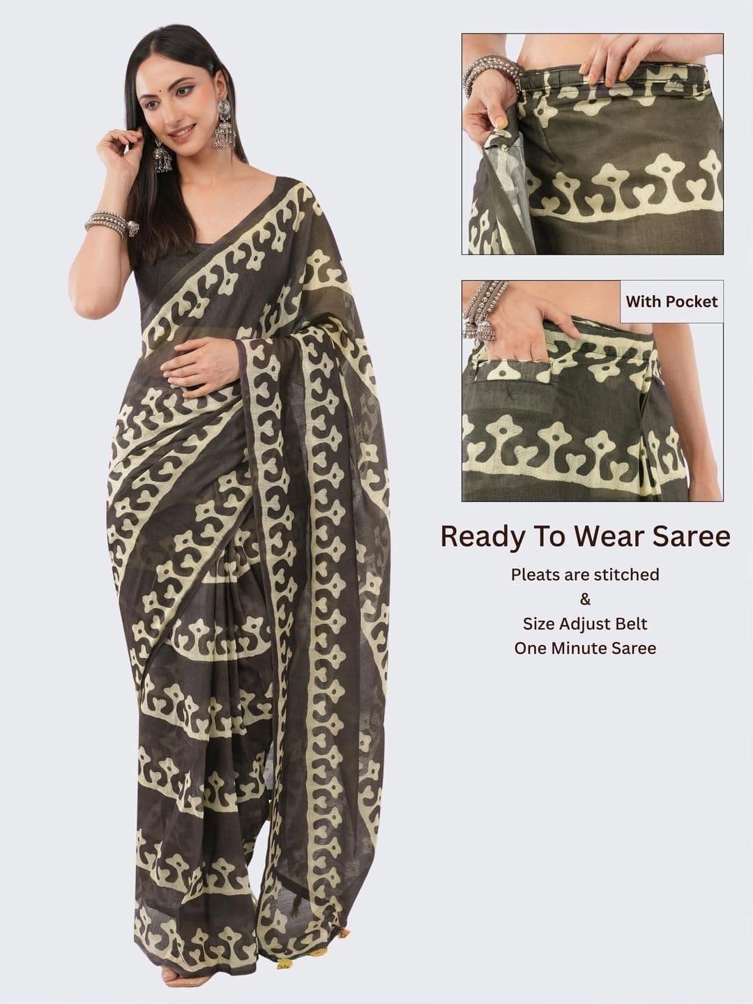 SAMANTHA Ethnic Motifs Linen Blend Belted Saree thumbnail 2