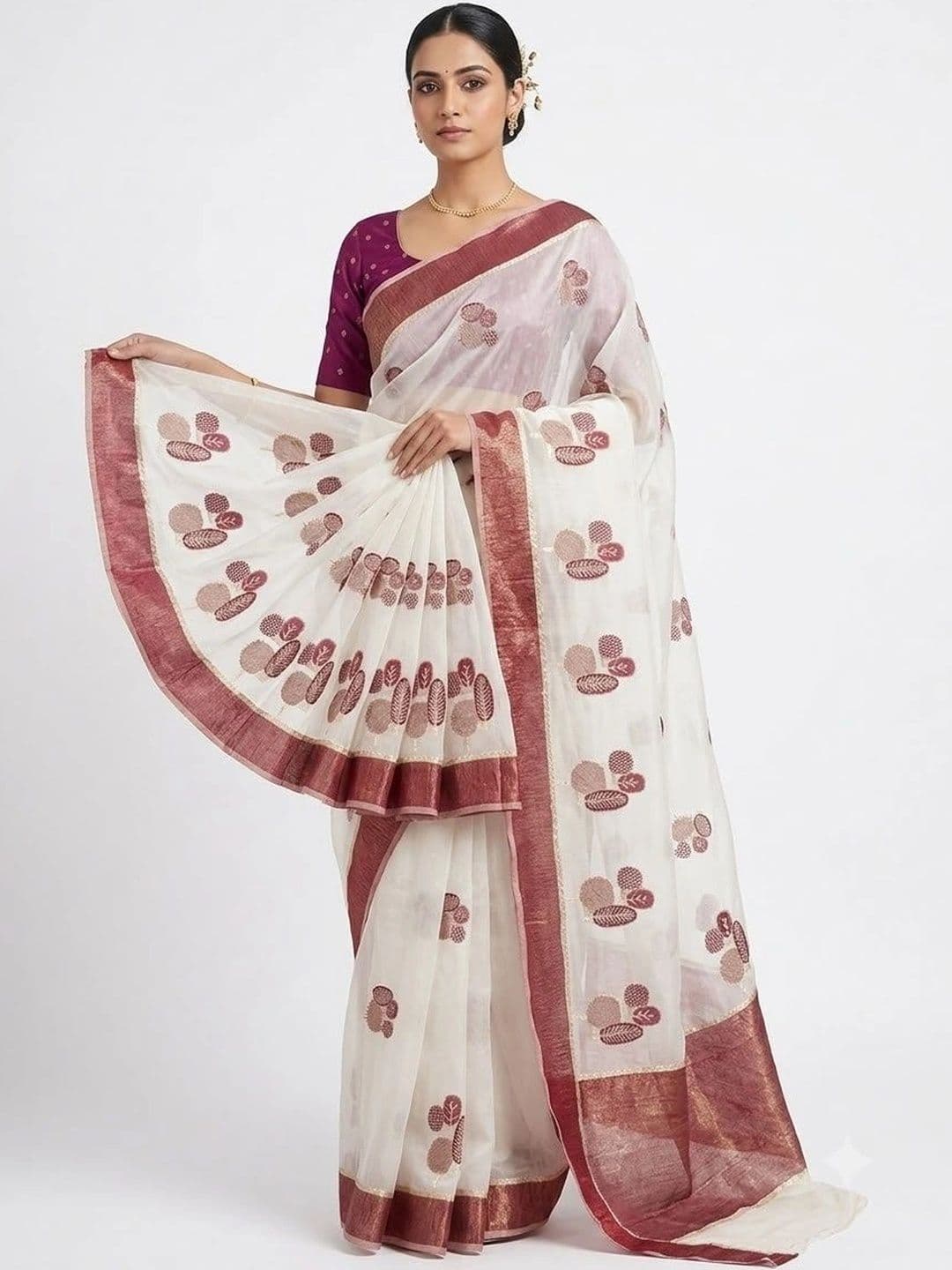 Sangria Embroidered Pure Cotton Saree - view 1