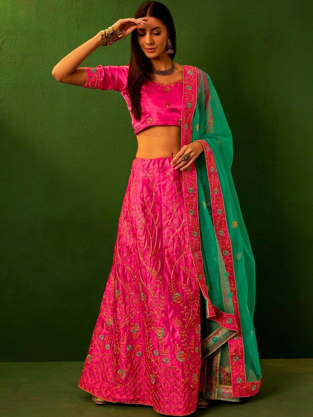 Anouk Rustic Embroidered Thread Work Semi-Stitched Lehenga & Unstitched Blouse With Dupatta thumbnail 6
