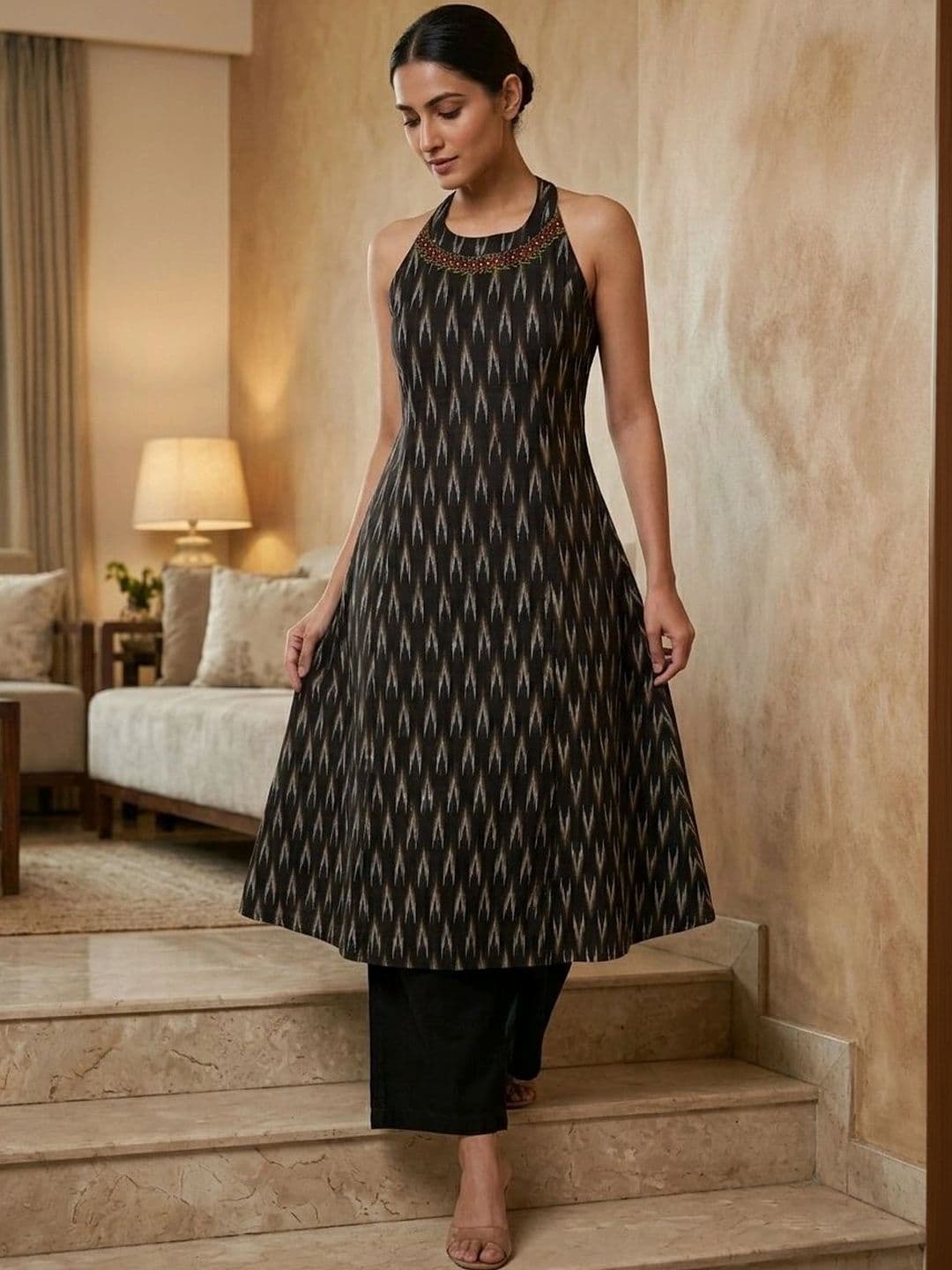 Sangria Women Halter Neck Thread Work Kurta thumbnail 7