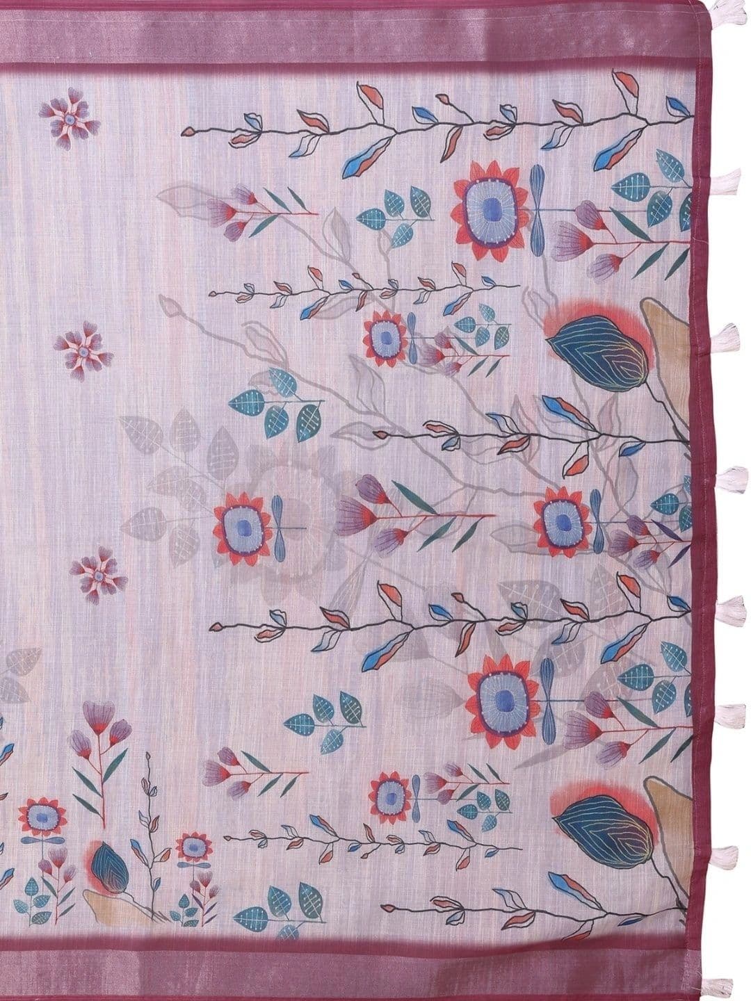 Kesarii Floral Linen Blend Saree thumbnail 5