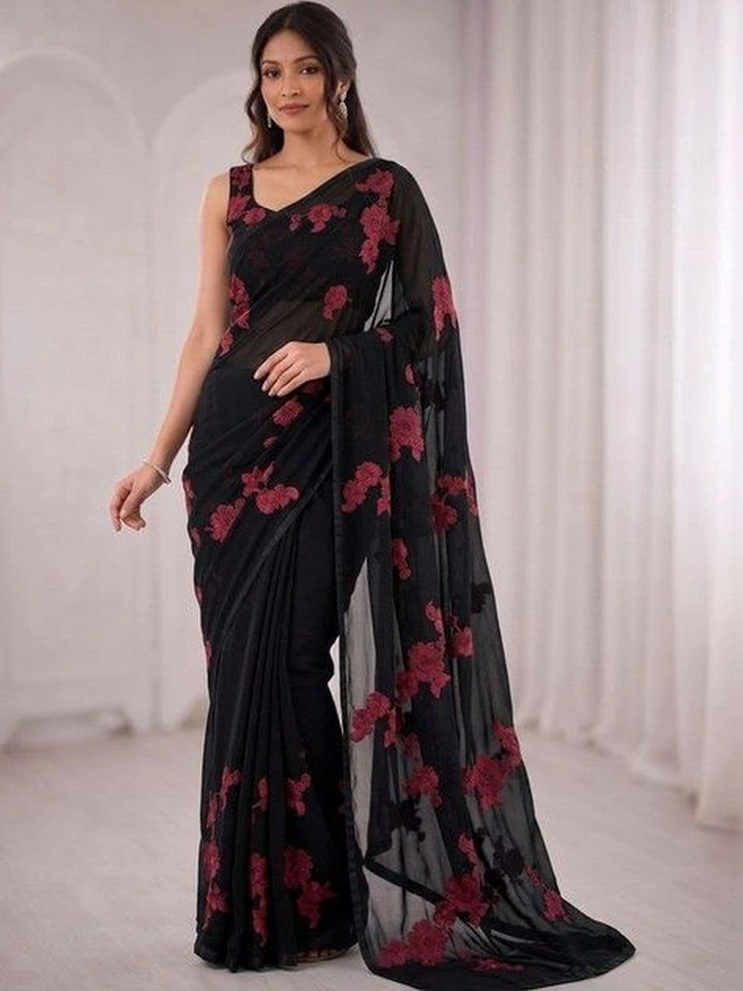 ARIHANT CREATIONS Floral Poly Georgette Saree thumbnail 3