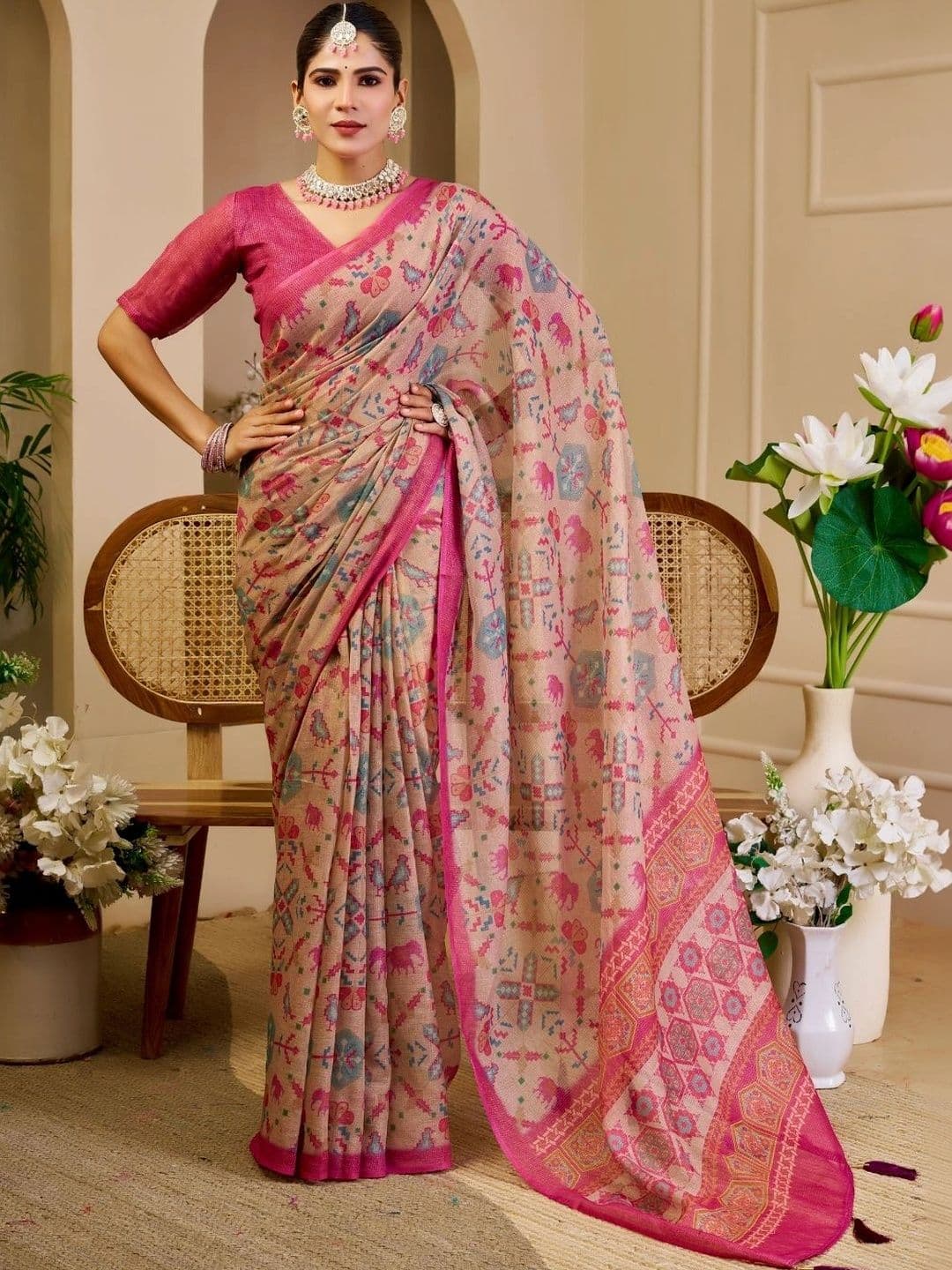 ZAMUNA Floral Tissue Designer Bhagalpuri Saree thumbnail 5
