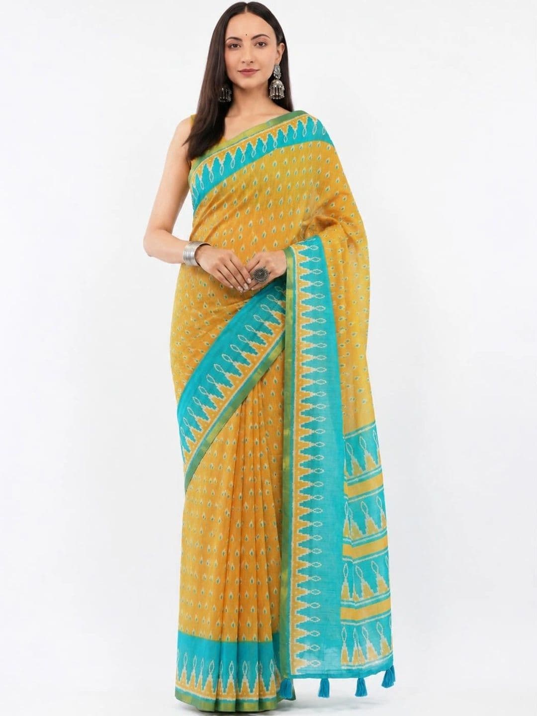 SAMANTHA Ethnic Motifs Linen Blend Fusion Saree - view 1