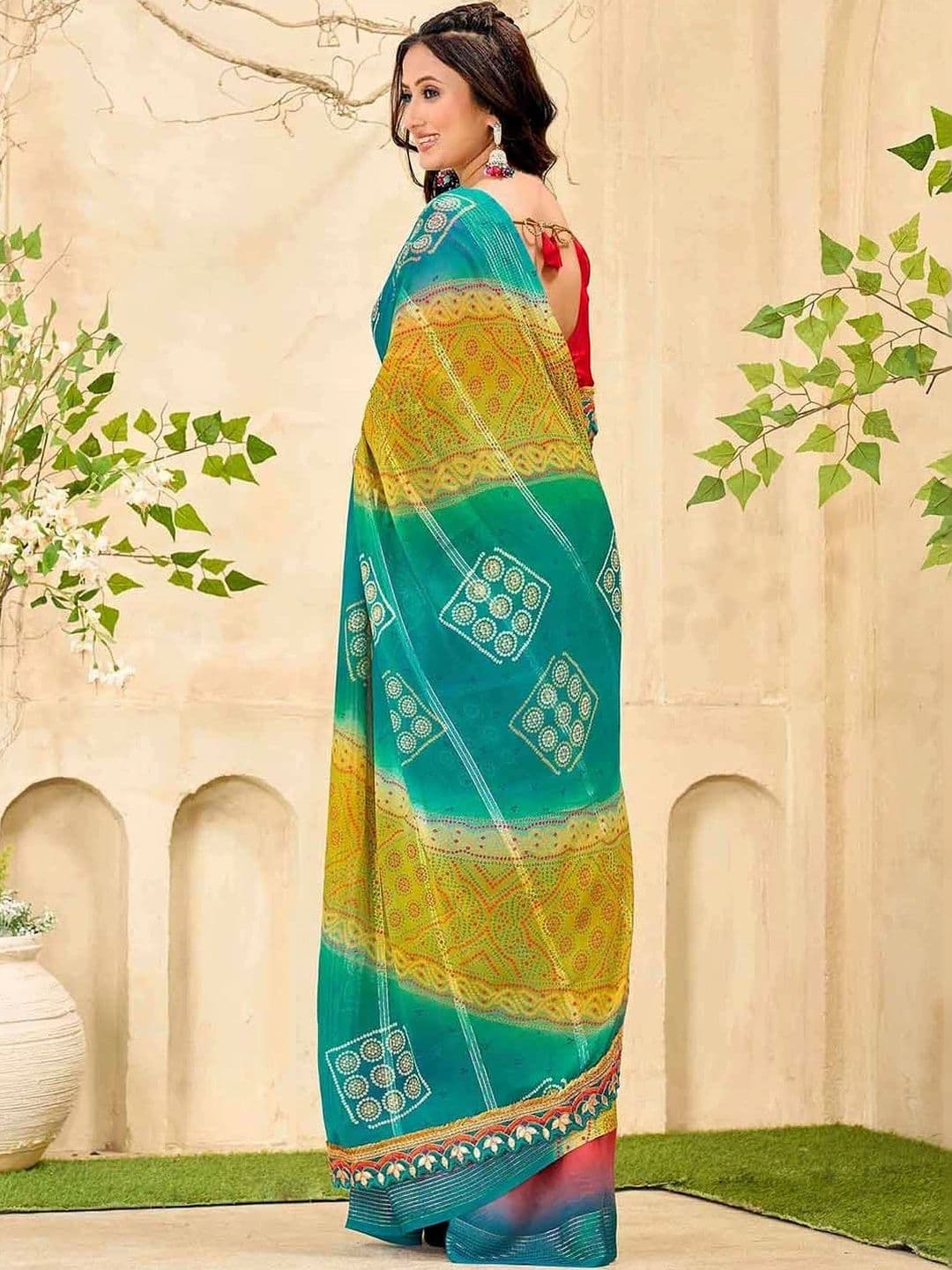 SANISA Bandhani Pure Georgette Saree thumbnail 7