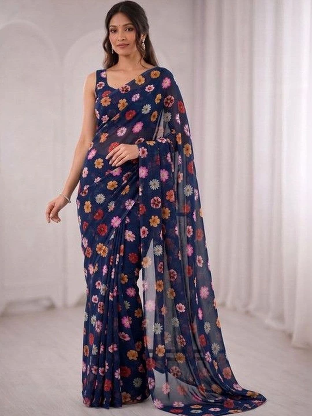 ARIHANT CREATIONS Floral Poly Georgette Saree thumbnail 2