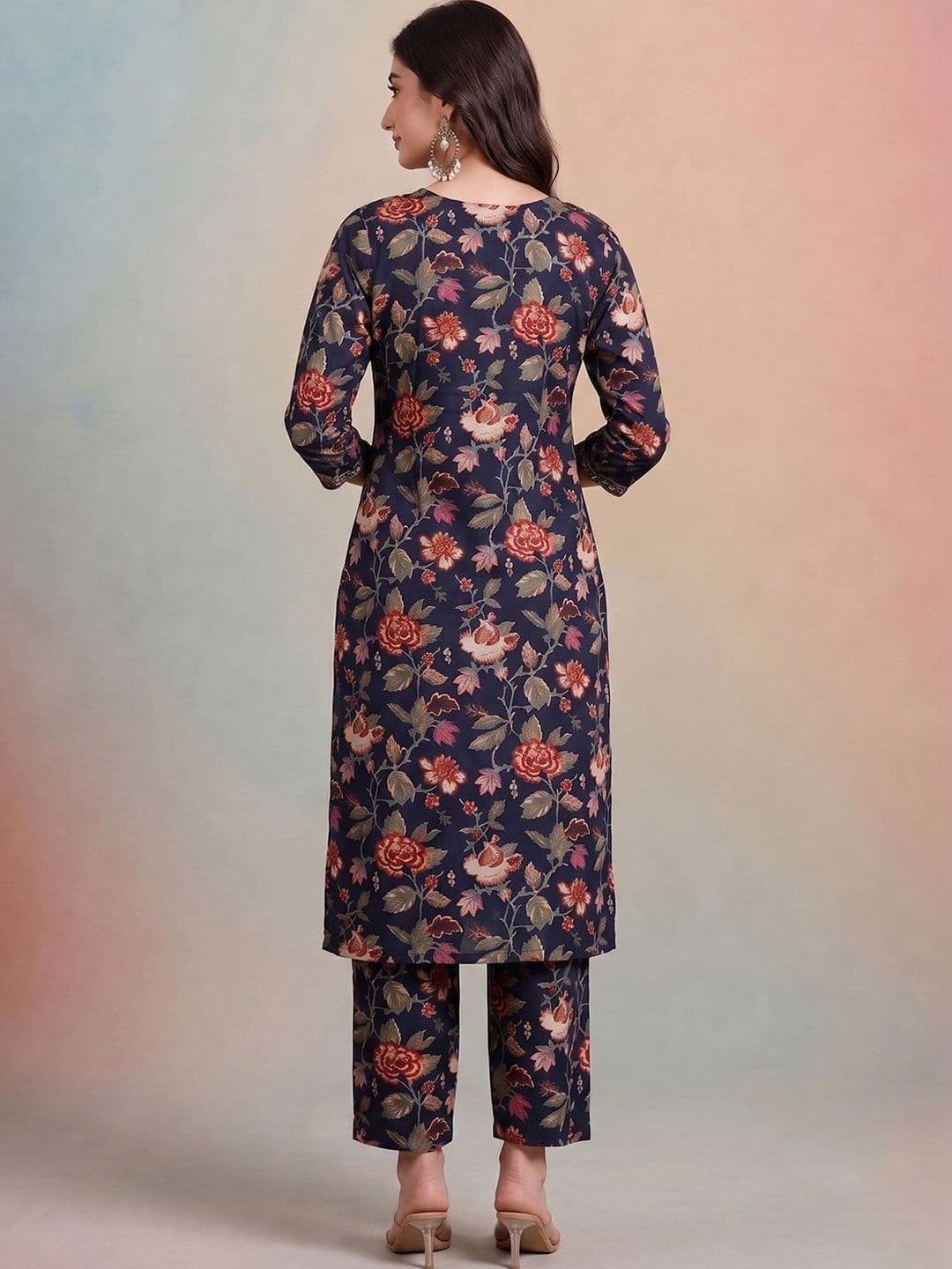 AADVIKA Women Floral Printed Regular Thread Work Kurta with Trousers & With Dupatta thumbnail 6