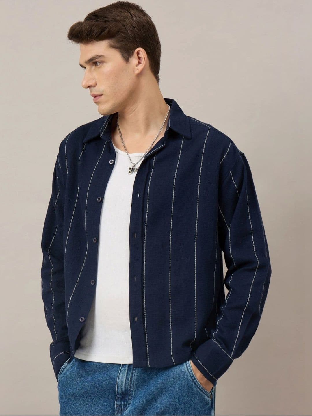 CHIMPAAANZEE Men Boxy Striped Casual Shirt thumbnail 2