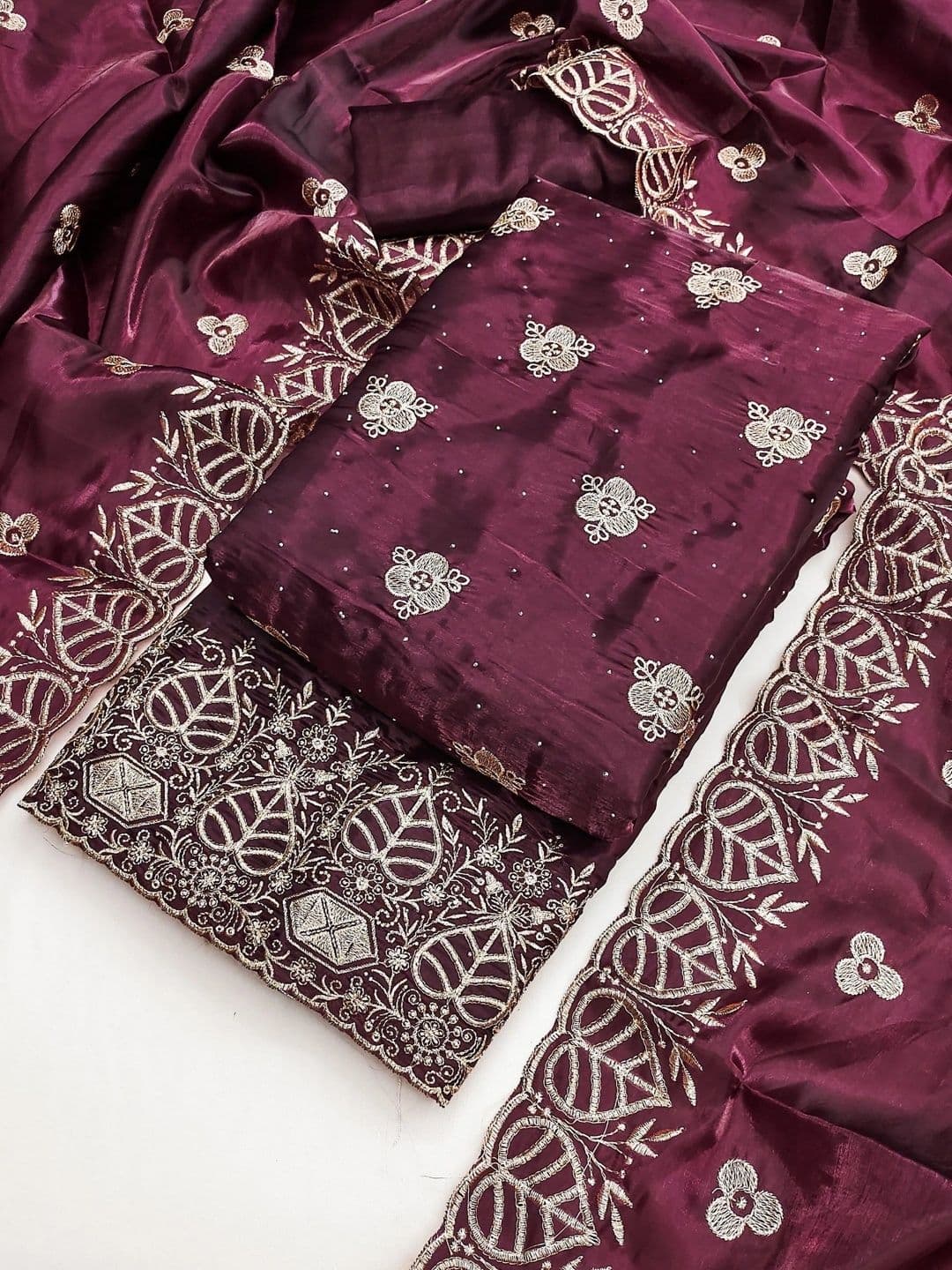 TAVAS Embroidered Pure Silk Unstitched Dress Material thumbnail 2